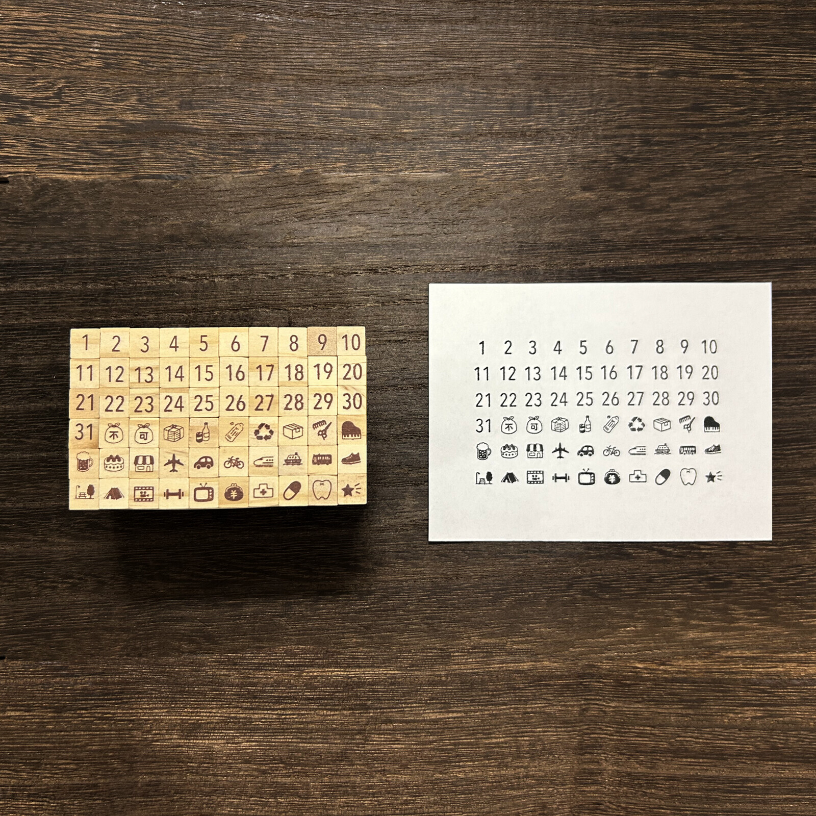日期日誌印章 手帳專用 60入 迷你木製印章｜日本 ARTE
