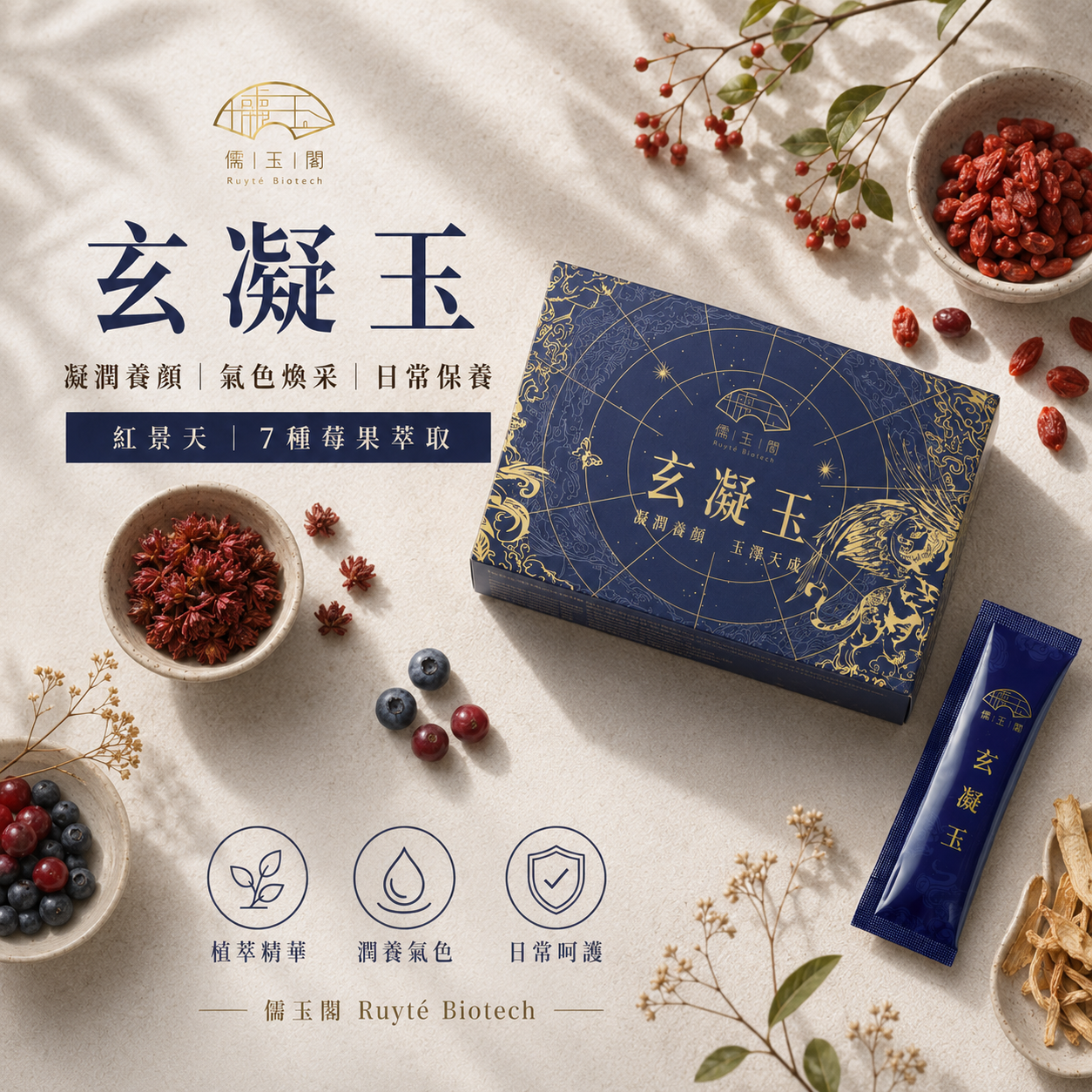 FUFULIDUO｜儒玉閣 玄凝玉｜小藍磚 養顏潤澤粉 2g×30包