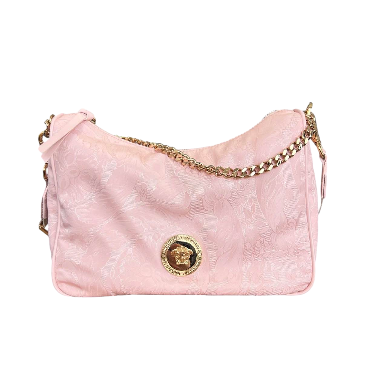 【Versace Outlet】Hobo Fabric+Calf Leather+Tape  粉