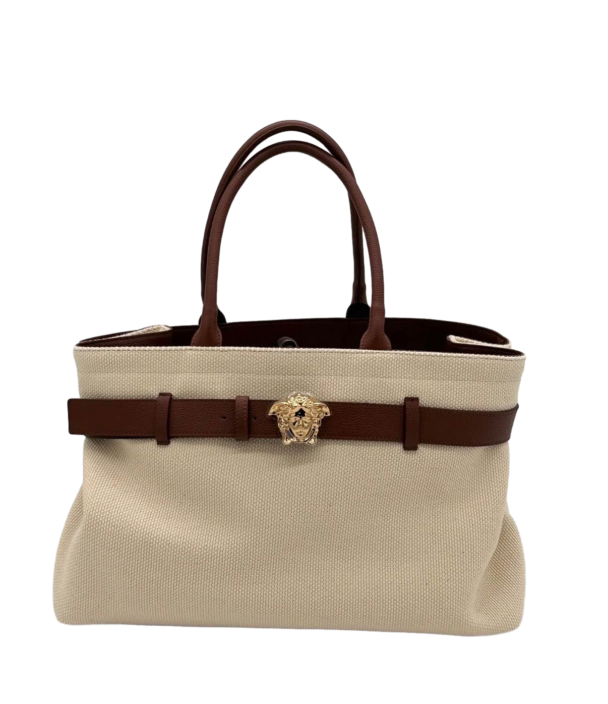 【Versace Outlet】Small Tote Fabric + Calf Leather  米