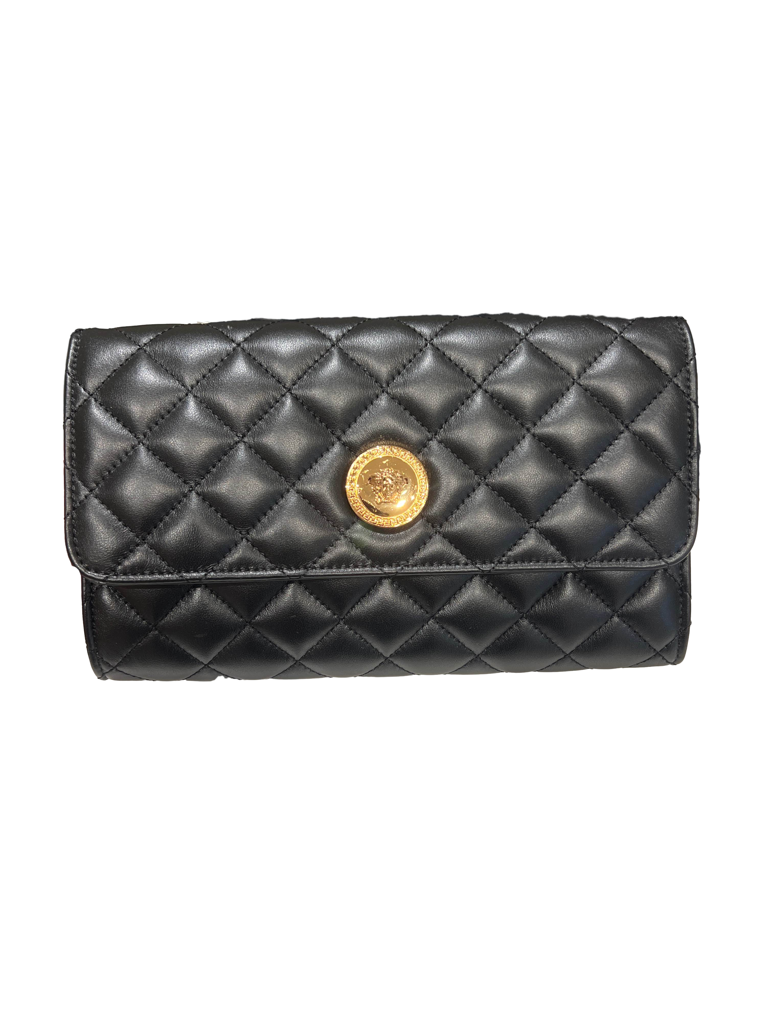 【Versace Outlet】Wallet On Chain Quilted Lamb+Lamb Leathe  黑