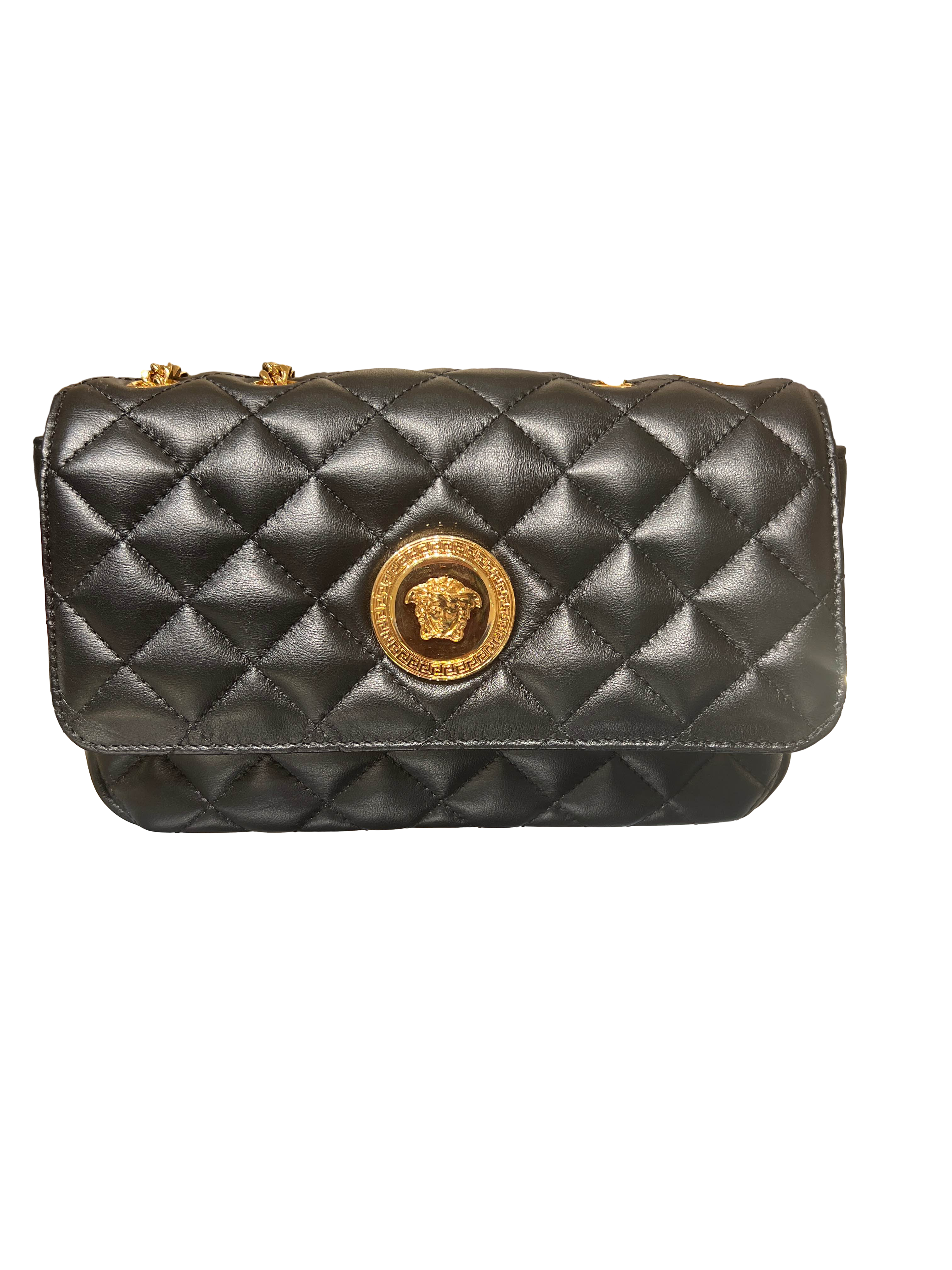 【Versace Outlet】Versace Sm Shoulder Bag Quilted Lamb+L  黑