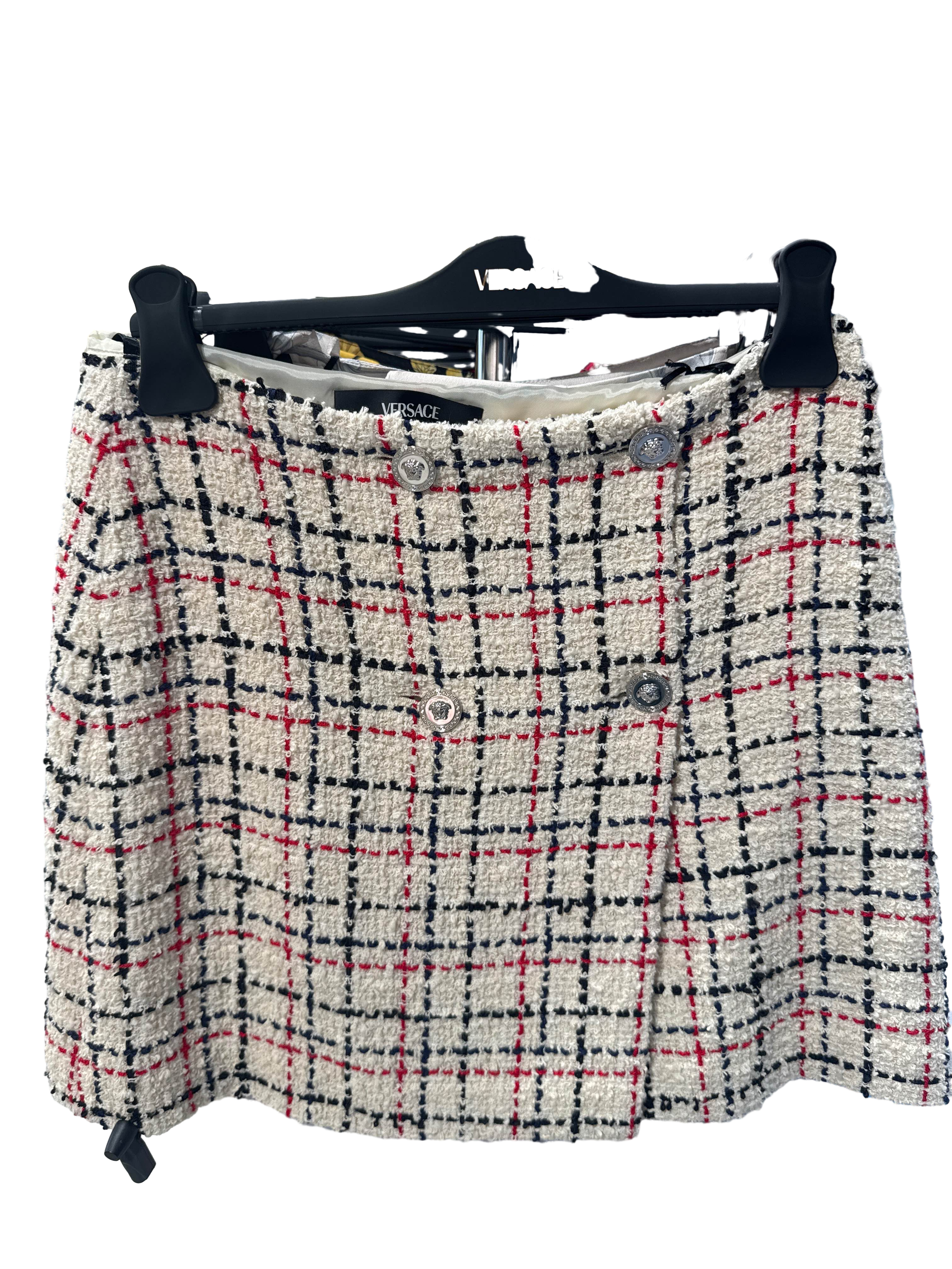 【Versace Outlet】Skirt Cotton Mix Tweed Fabric  白