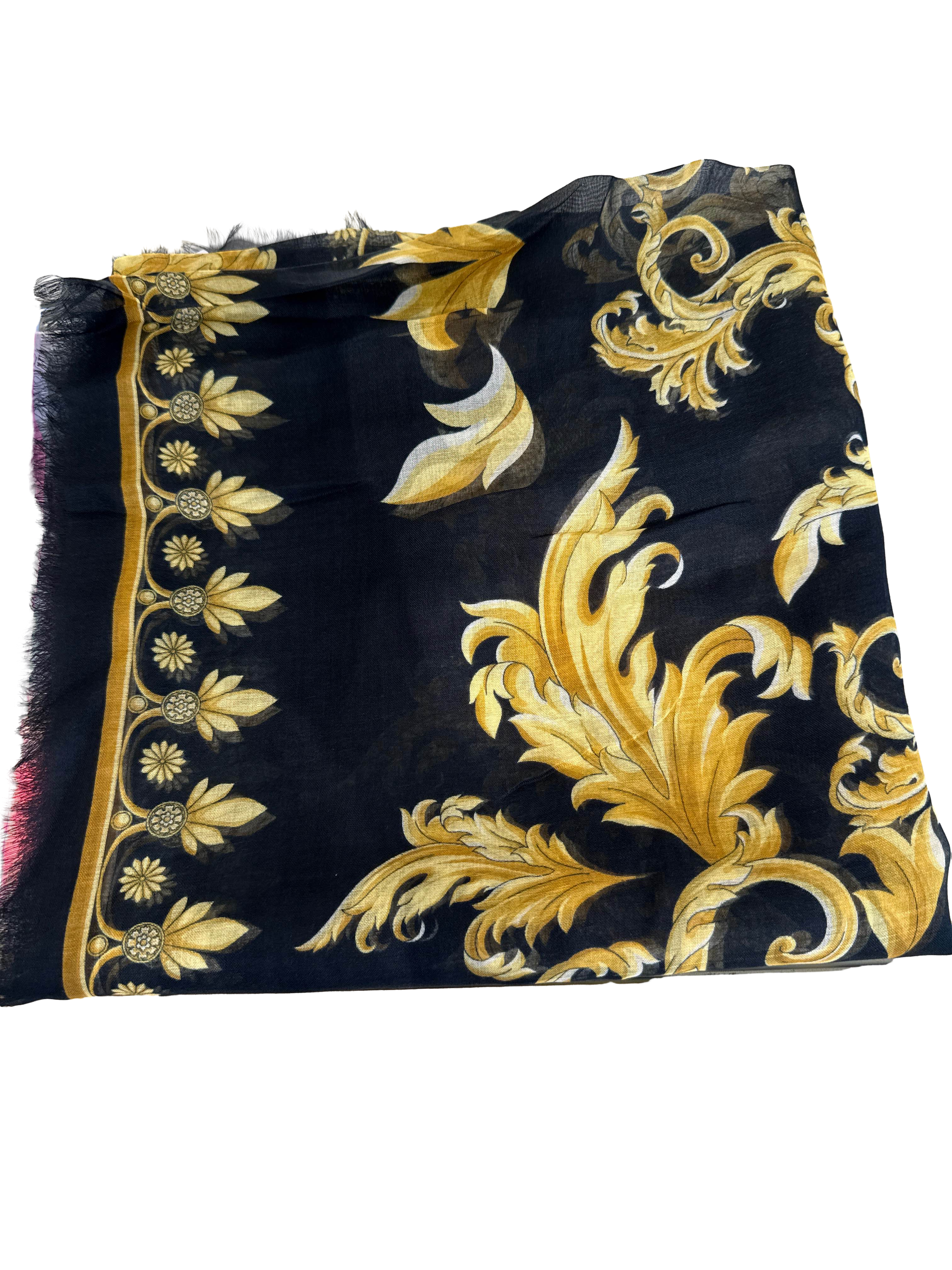【Versace Outlet】Shawl Modal Versace Leafyherit  黑
