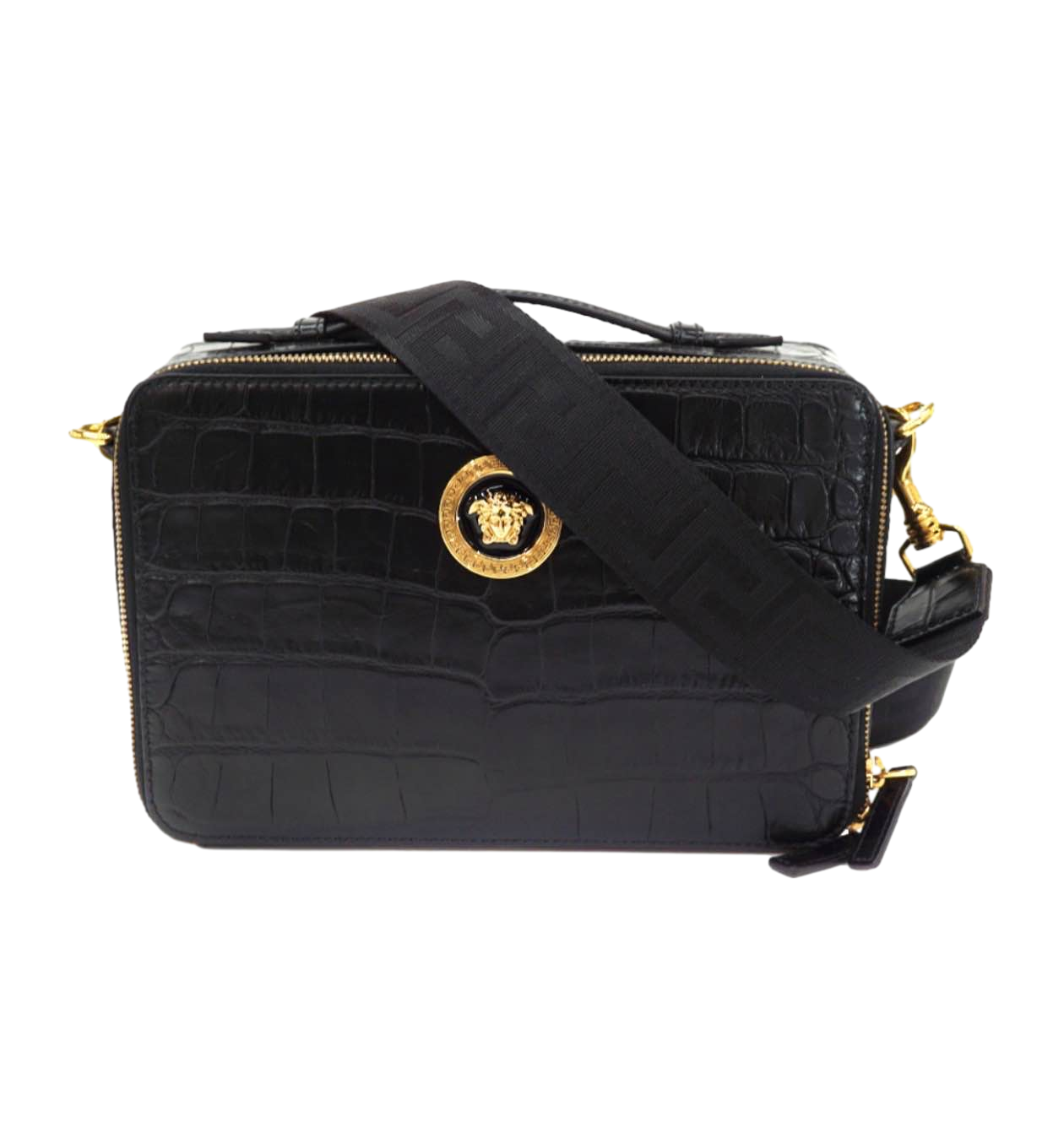 【Versace Outlet】Crossbody Croc Calf Leather  黑