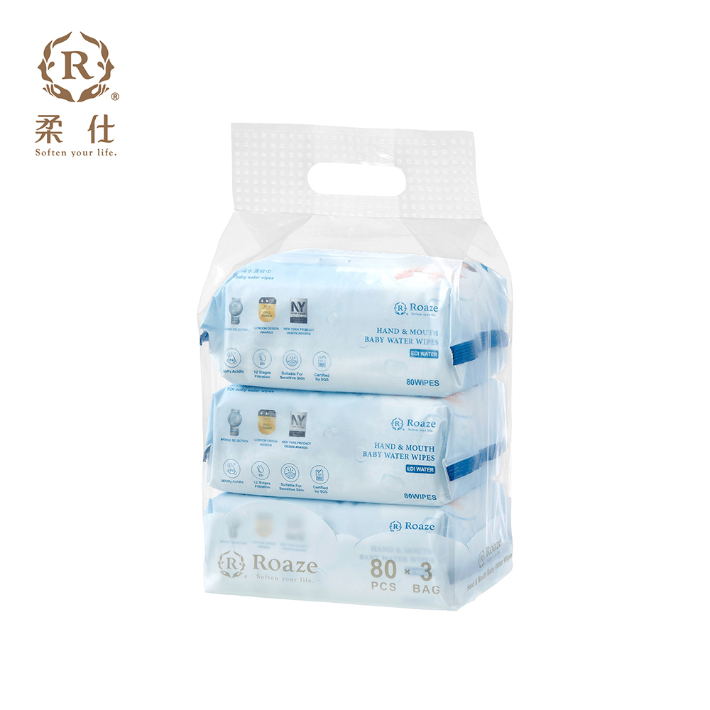 【Roaze 柔仕】嬰兒純水濕紙巾 (含蓋) 80抽 x3 包 (串) 手口可用