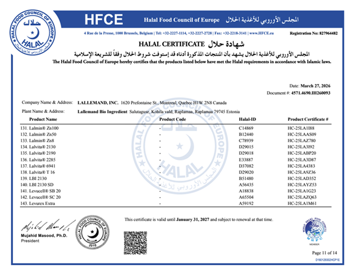 豐傑酵母鋅取得HALAL國際認證