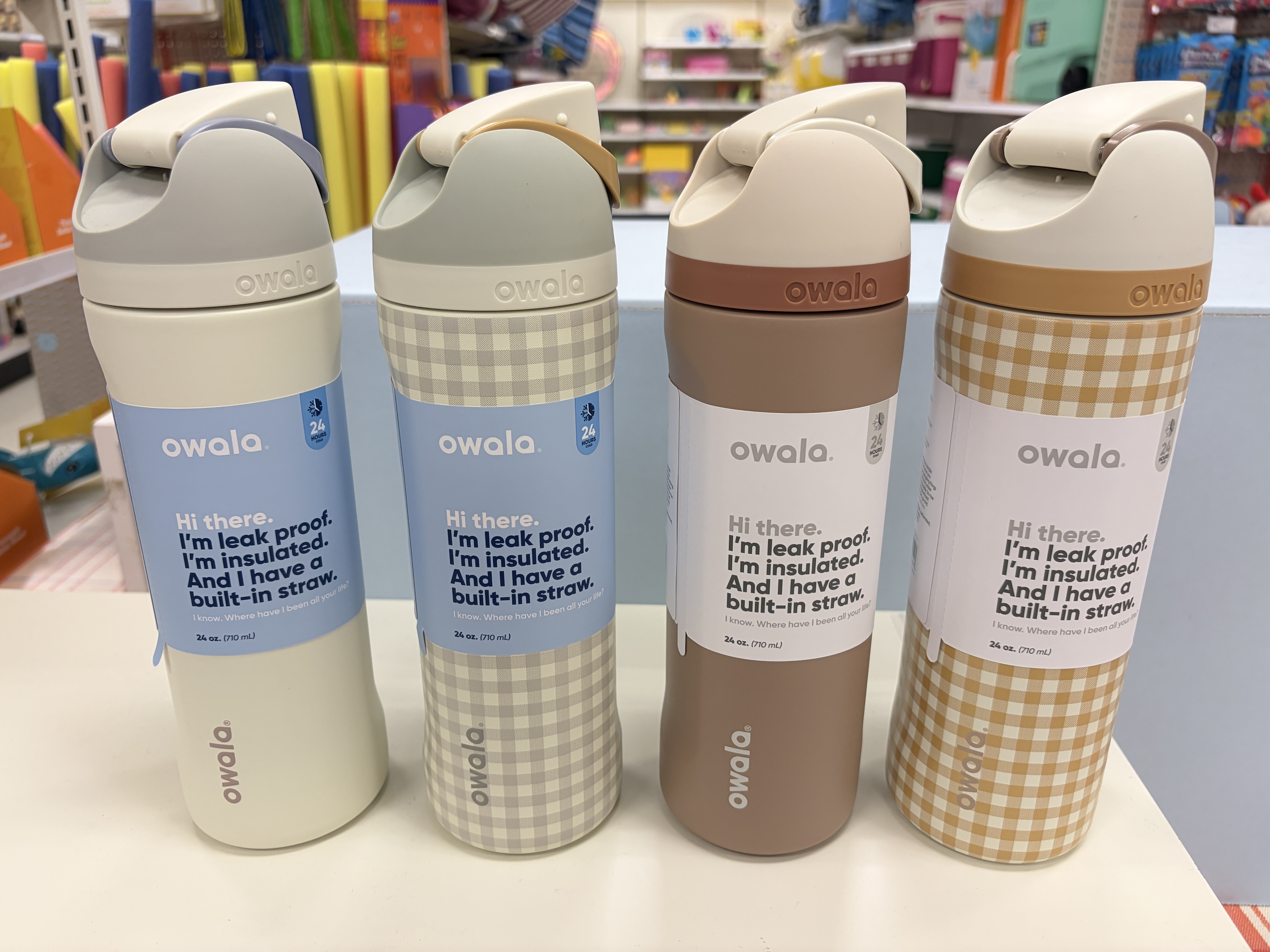 Owala(710ml 24oz) 格紋系列不鏽鋼 FreeSip 水壺 (內有吸管) (4色)