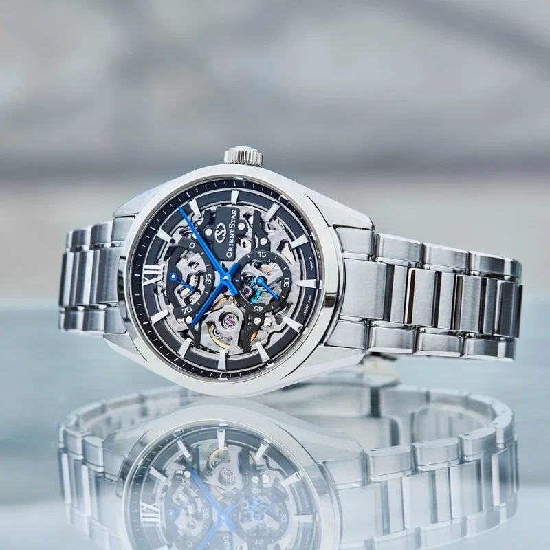 ORIENT STAR Contemporary Skeleton M34 F8 Hand-Winding Stainless Steel Watch with Genuine Leather Replacement Band RK-AZ0102N 現代鏤空系列 手動上鍊不銹鋼腕錶，配真皮替換錶帶
