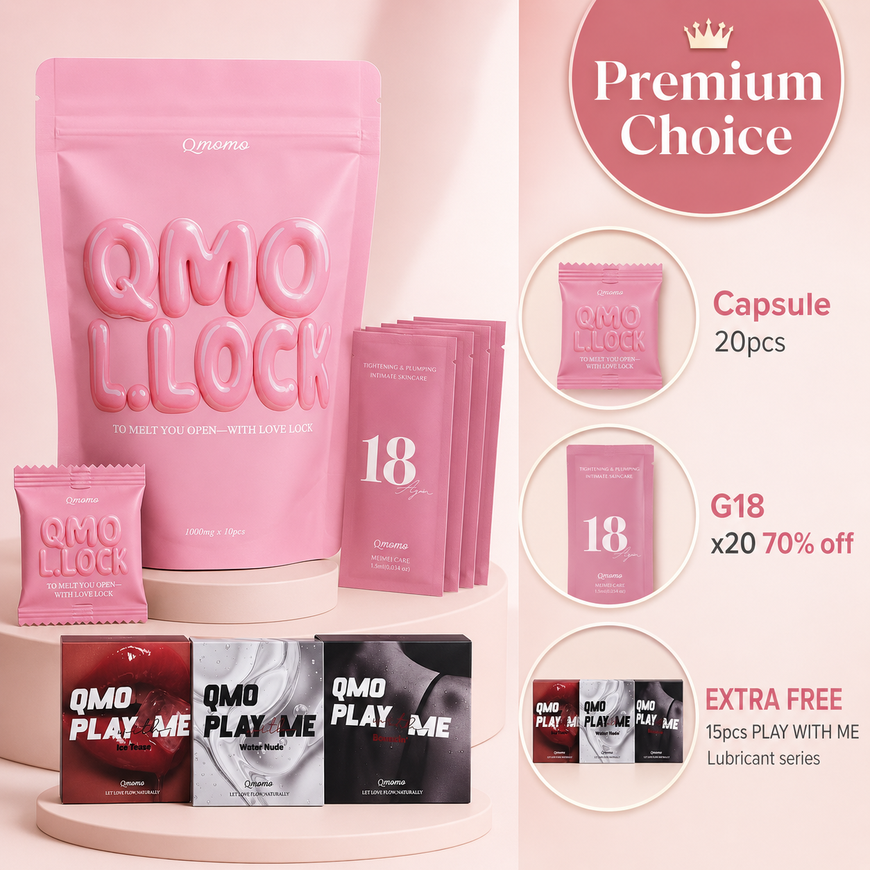 Qmomo《Tight & Wet Premium Set》Rose Capsules + G18 Ampoule + Play With Me Gel