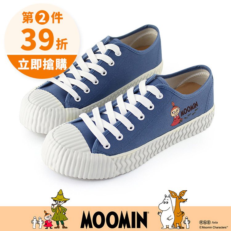 Paidal x Moomin姆明谷 小美小鞋印帆布鞋綁帶餅乾鞋-藍