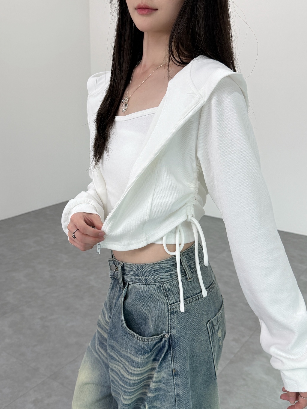 A0241-A14 休閒風側抽繩連帽外套+背心 兩件套
