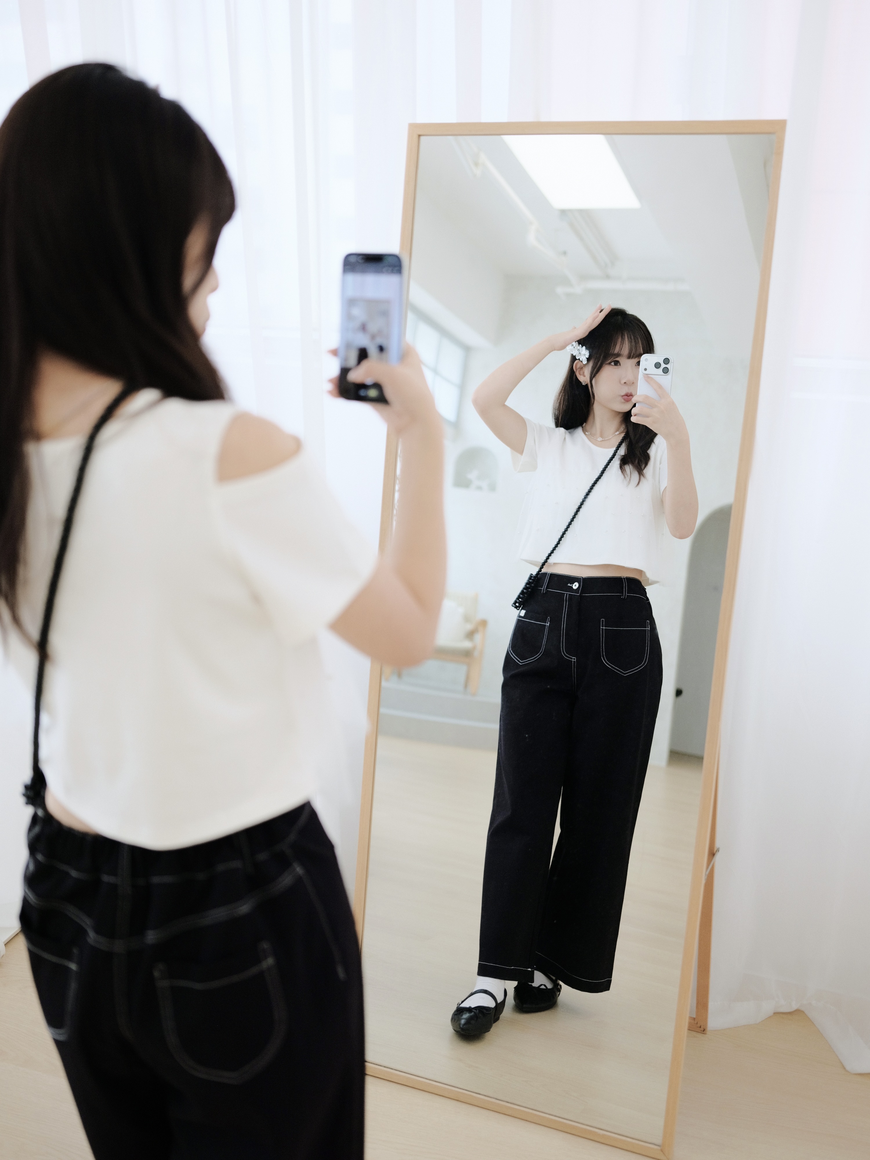 四色 / 小尖袋明線闊腳長褲 / Pointed Pockets Topstitched Wide-Leg Pants