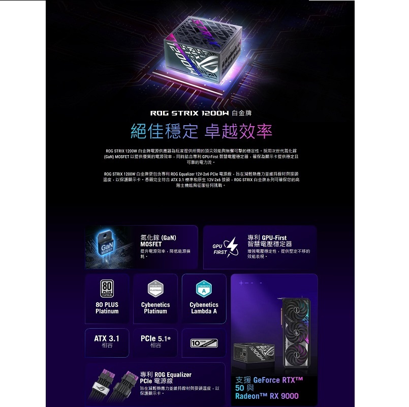 ASUS 華碩 ROG STRIX 1200W 白金牌電供(ROG EQUALIZER)/90YE00W6-B0TA00