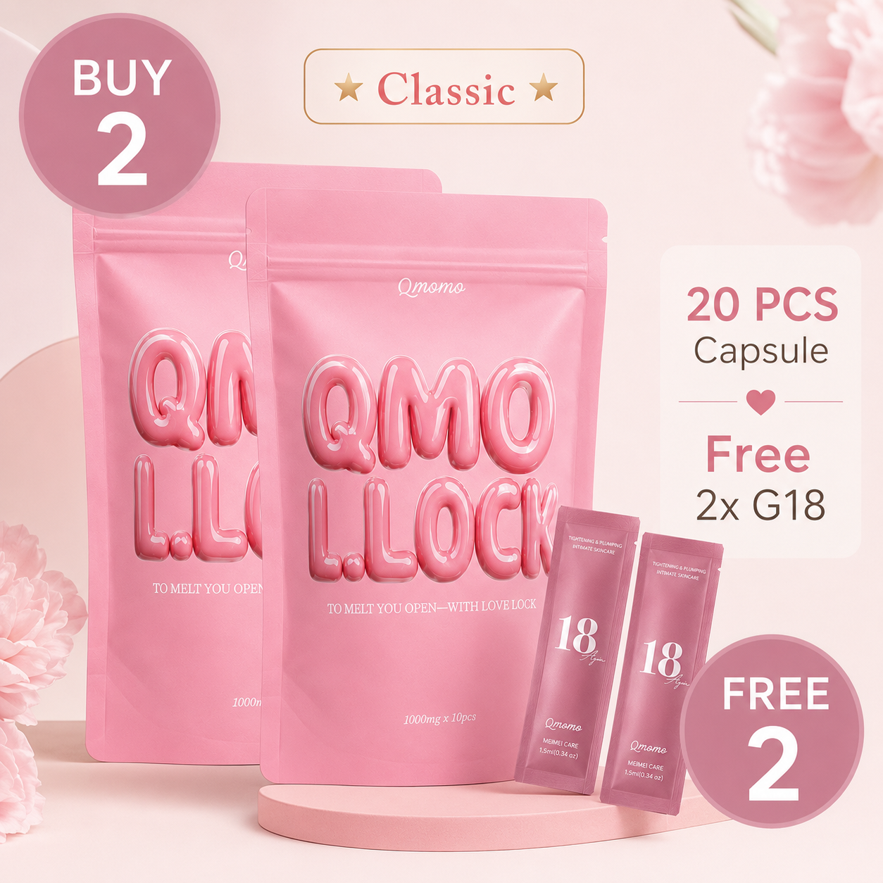 Qmomo🔥HOT《Tight & Wet - Classic》Rose Lubricating Capsule + G18 Feminine Care Ampoule Gel