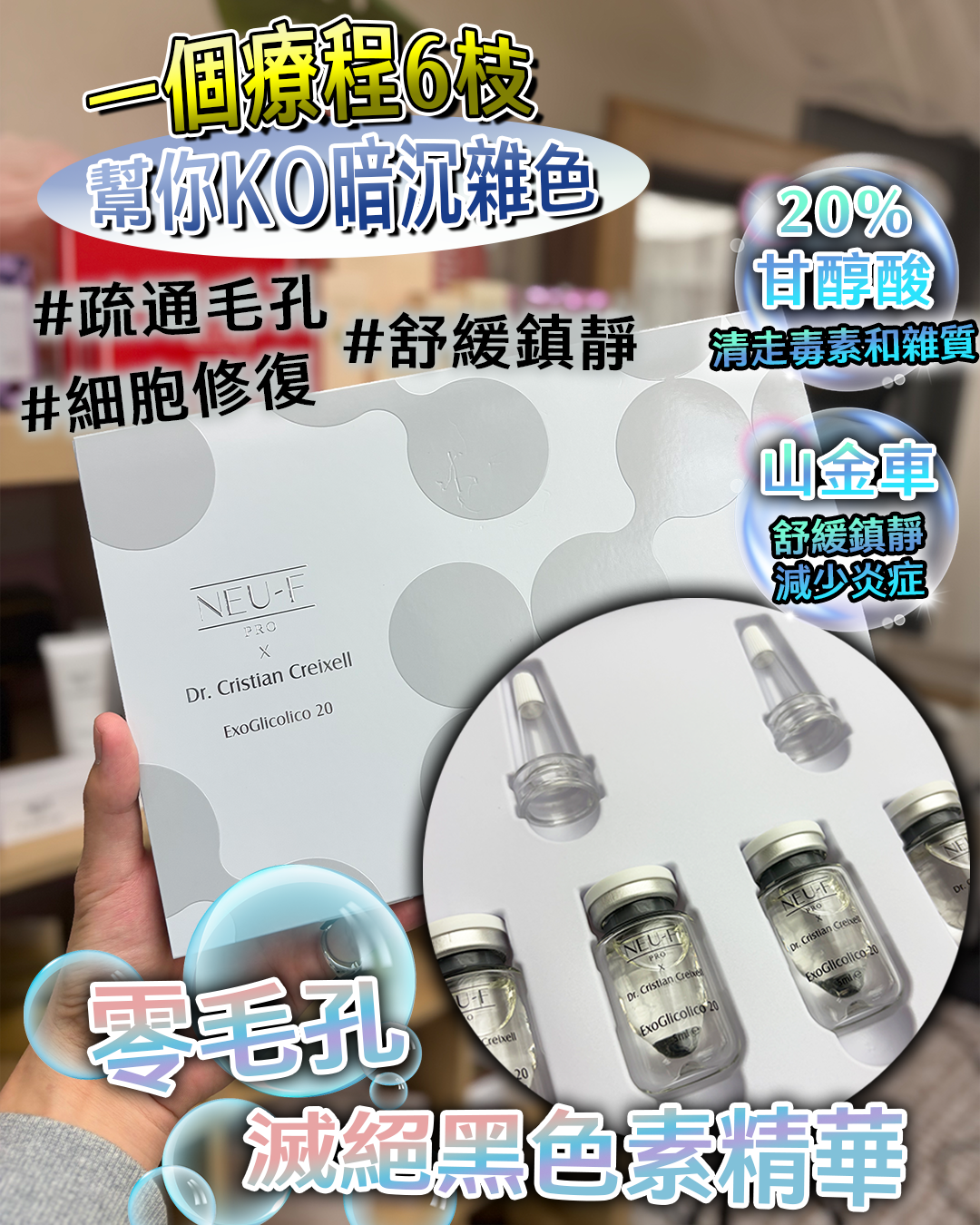 2026 Happy Summer Sale_ Neu-F Pro Exo Glicolico 20 甘筍酸20% 收毛孔去斑去痘印精華（透明）5ml x6（貨期截單後一個月）