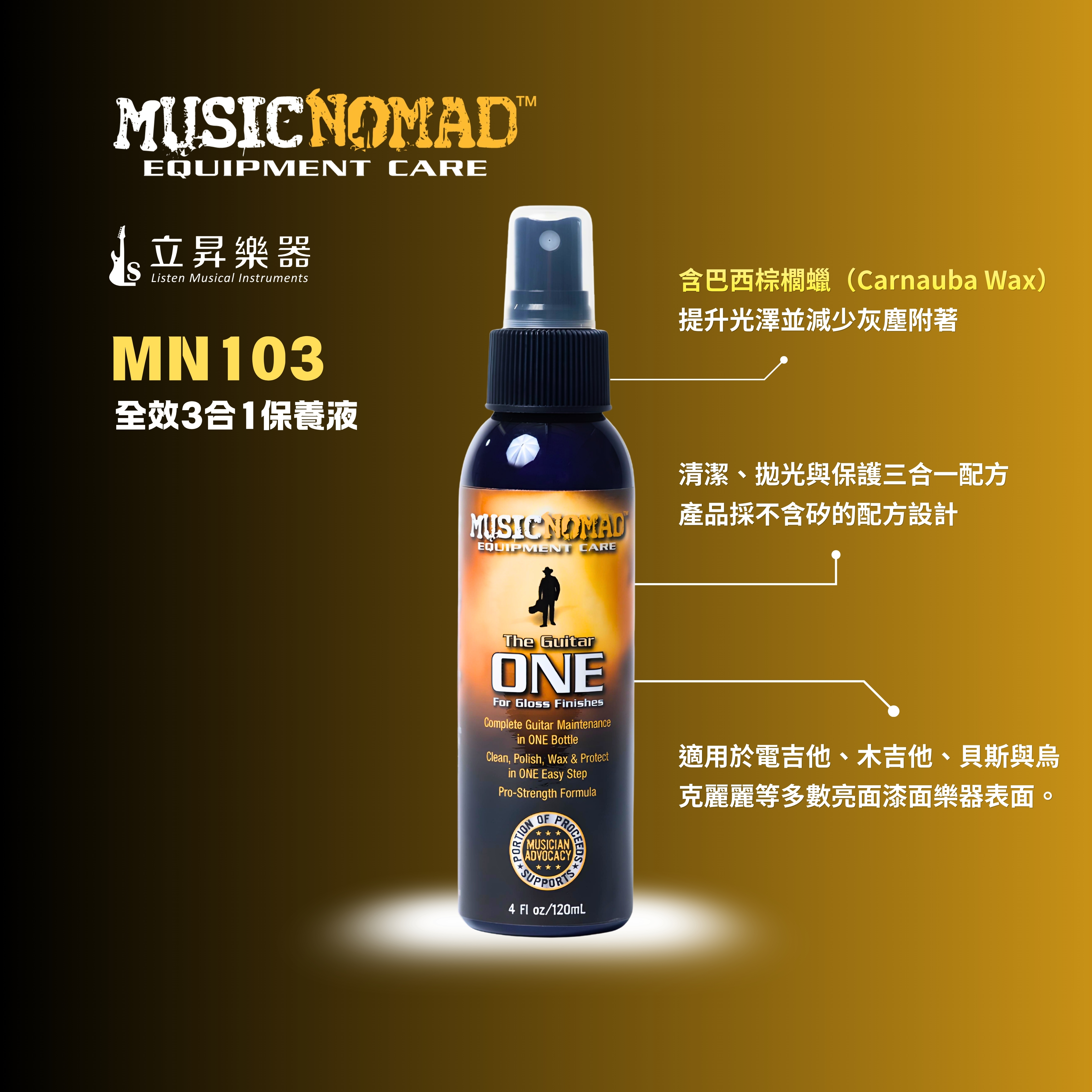 Music Nomad MN103 三合一 保養油 保養液 亮面琴用 Guitar One