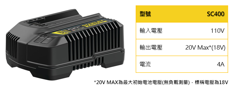 STANLEY 美國 史丹利｜20V 原廠充電器 新系統用｜新款電池專用-充電器｜SC400｜公司貨
