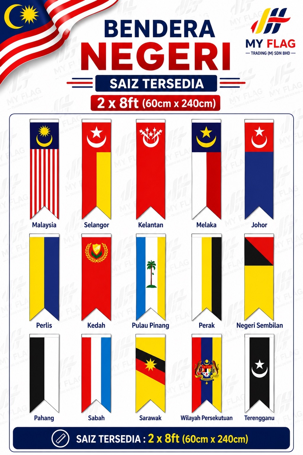 (Polyster) 2x8ft/60x240cm Bendera Malaysia Negeri State Flag *READY STOCK*