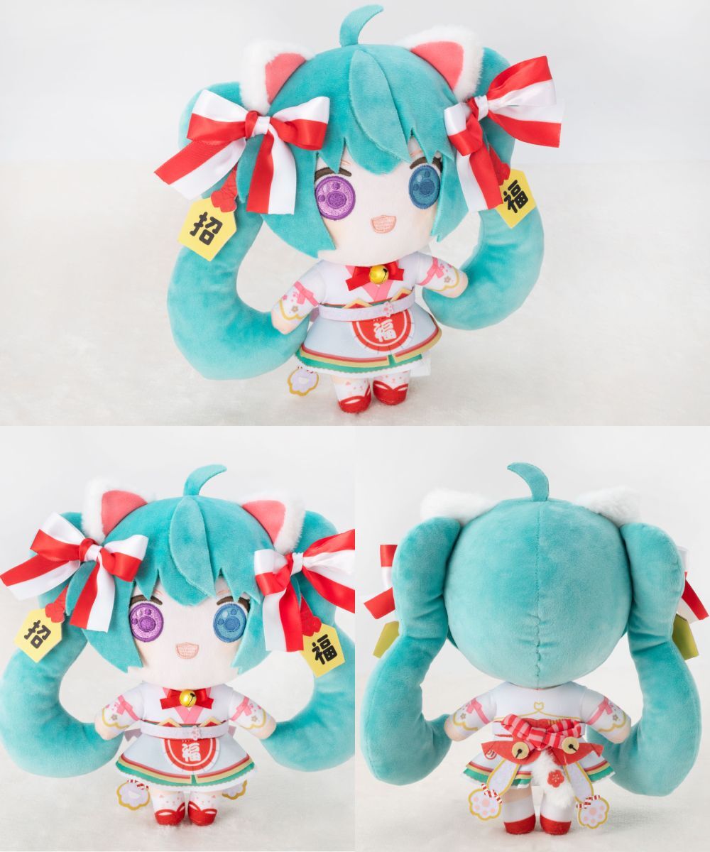 預購-「初音未來×招財貓」初音未來 白貓 玩偶 Art by らっす【日本進口精品】