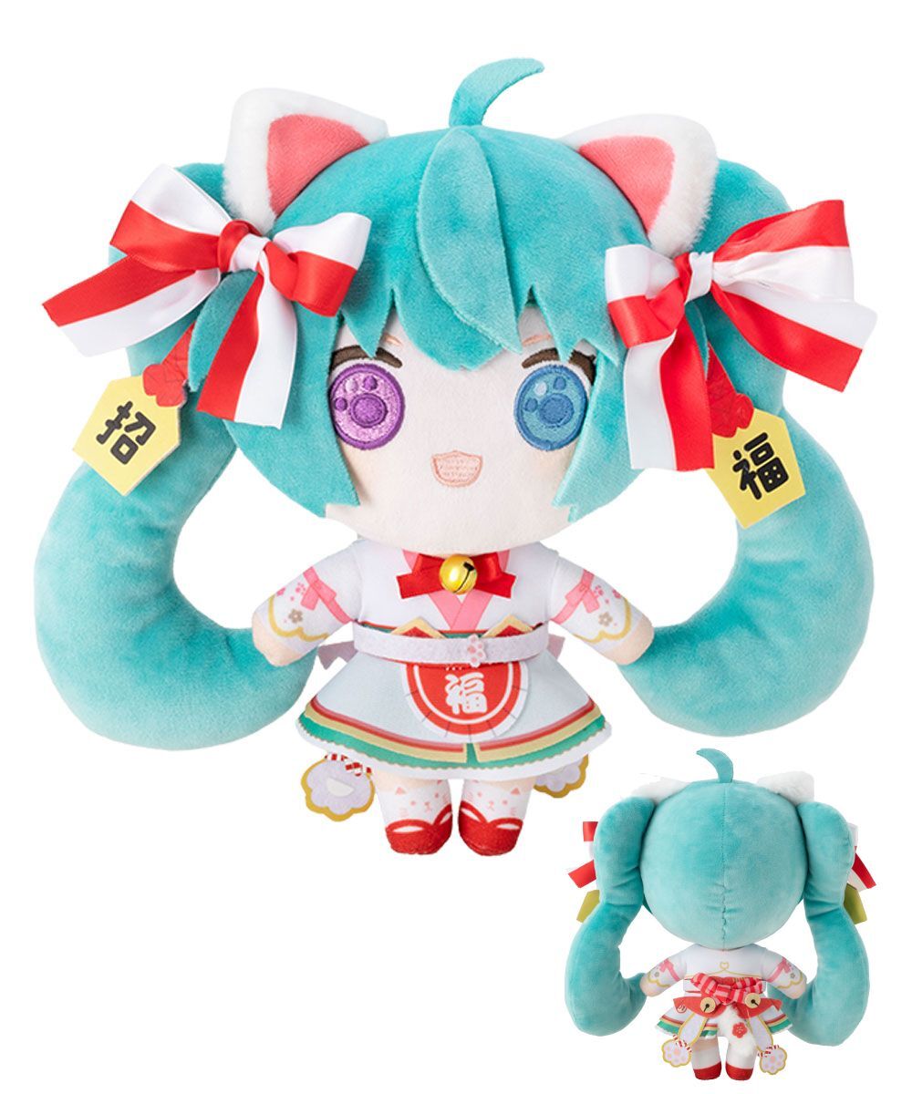 預購-「初音未來×招財貓」初音未來 白貓 玩偶 Art by らっす【日本進口精品】