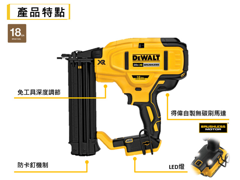 美國 得偉 DEWALT ｜20V Max無碳刷電動釘槍(空機.紙盒)｜DW-DCN680B