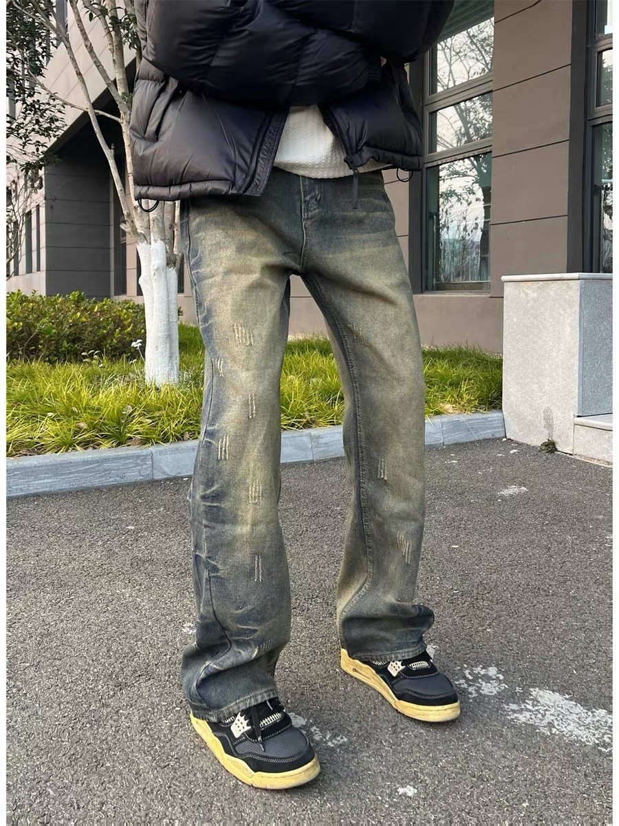 『RB』【部分現貨】高街刷破微喇牛仔褲