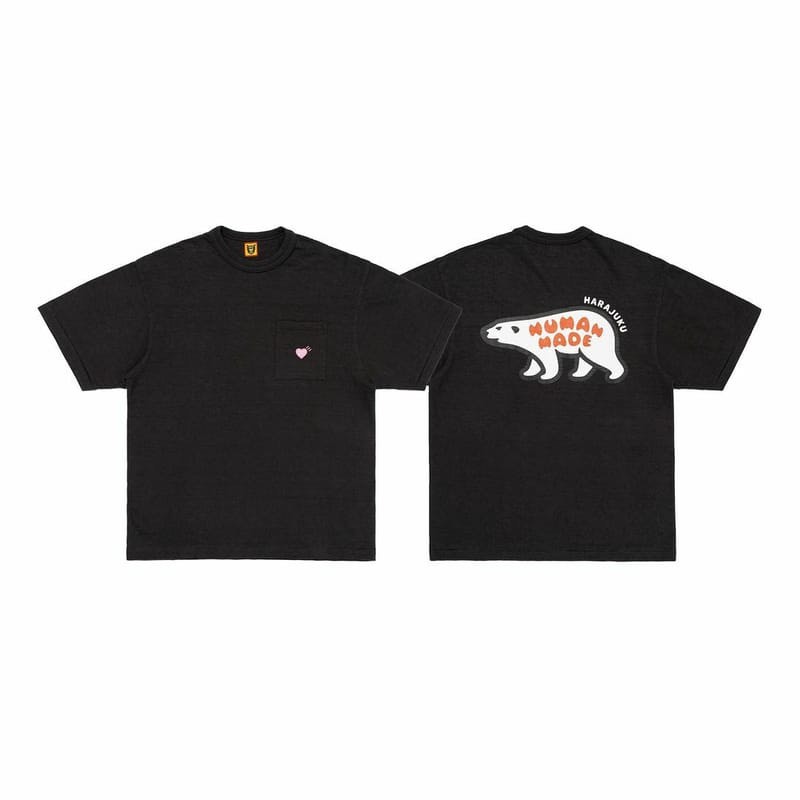 -(B023)-HUMAN MADE HARAJUKU 人間製 原宿限定 北極熊 短Ｔ 黑色/白色-HM31TE036