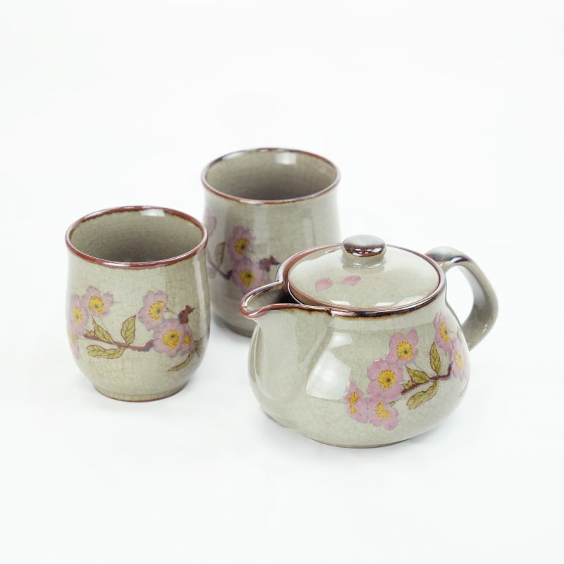 【日本九谷燒】著名作家 鐵線蓮花紋急須茶壺湯吞杯一壺二杯組