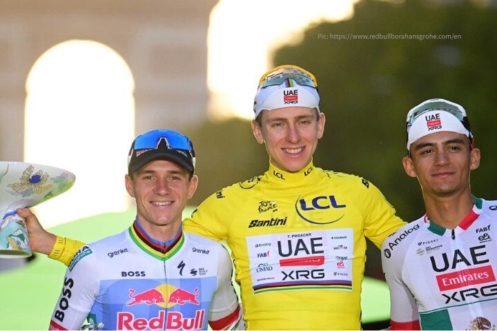 Tour de France 2026 總成績前三名頒獎台合照:冠軍 Pogačar、亞軍 Remco Evenepoel 與季軍 Isaac del Toro|Northwave 單車小學堂