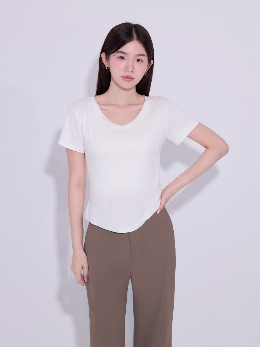 07簡約V領小口袋上衣