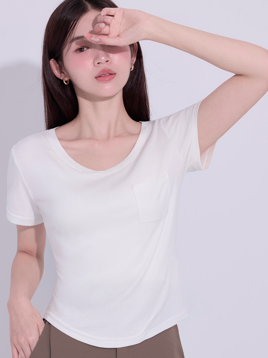 07簡約V領小口袋上衣