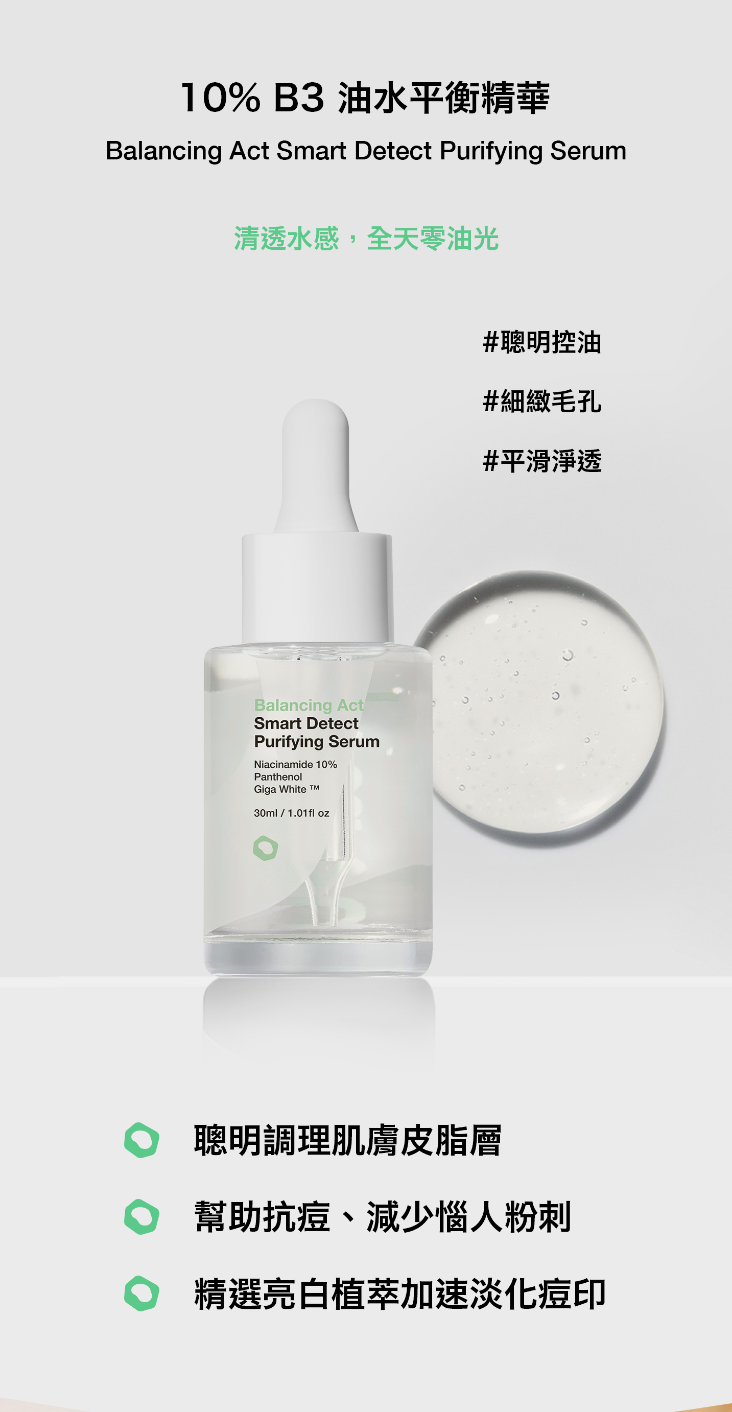 nomel 10%B3 油水平衡精華 產品包裝外觀與核心調理功效介紹