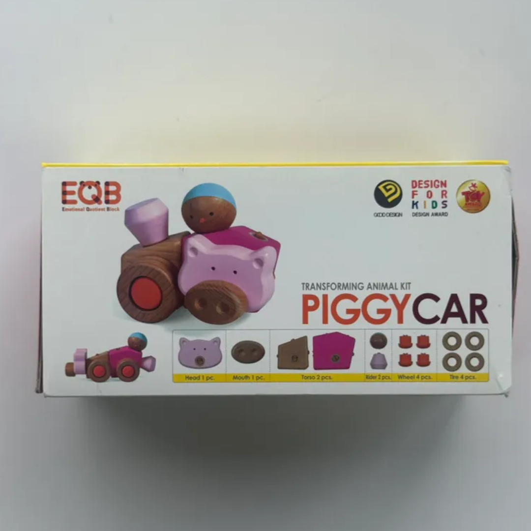 [福利品] EQB 韓國益智旋轉積木 PIGGY CAR-粉紅豬豬車 (外盒退色)