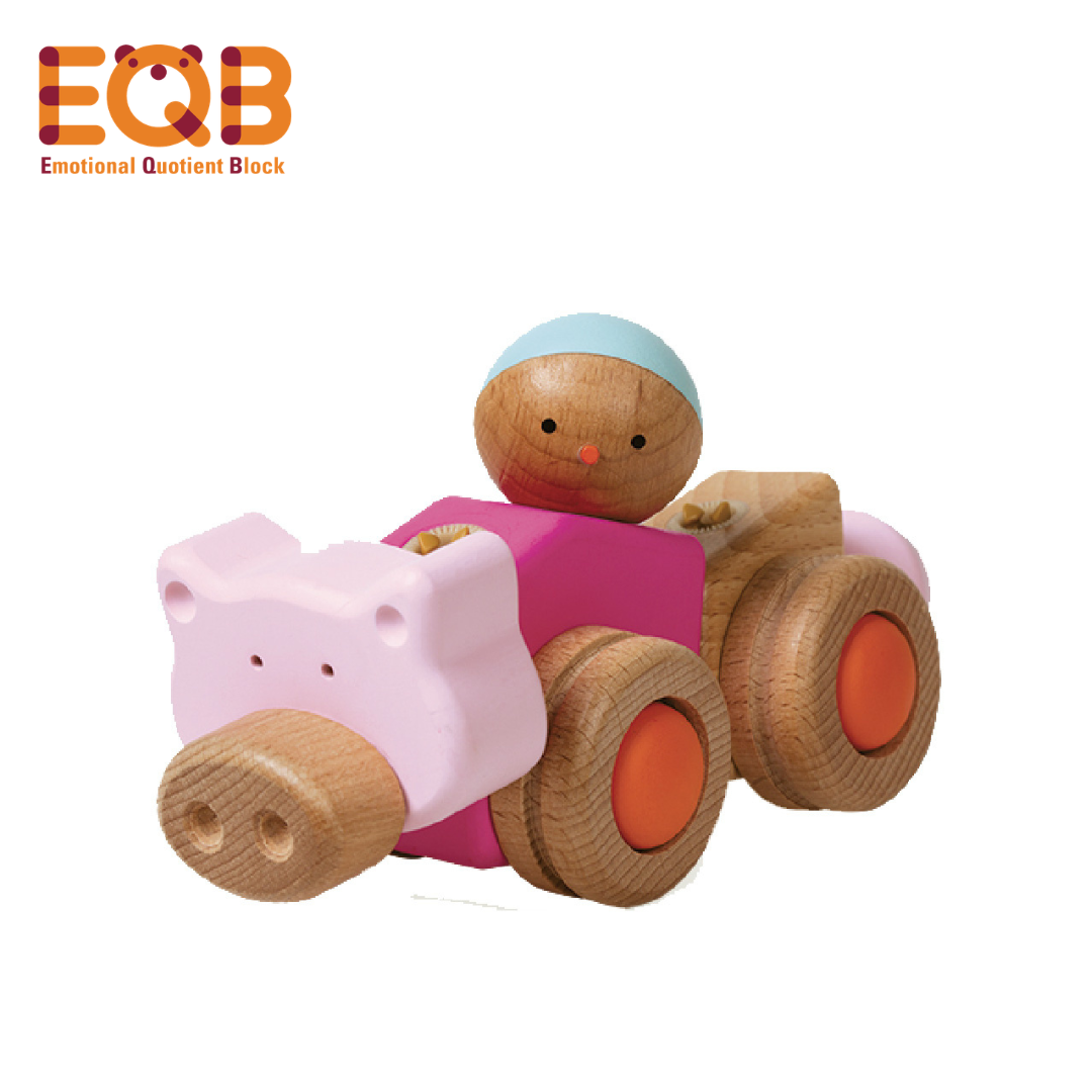 [福利品] EQB 韓國益智旋轉積木 PIGGY CAR-粉紅豬豬車 (外盒退色)