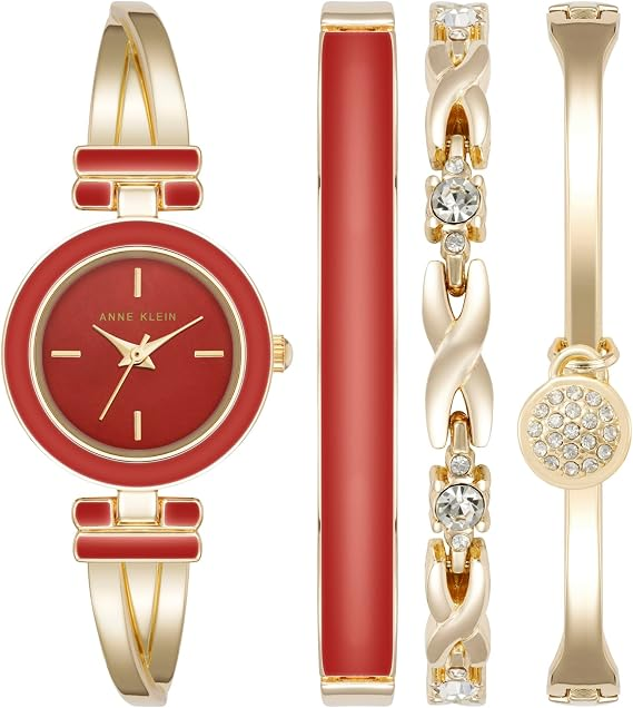 【預購】Anne Klein H073121 女裝手錶手鏈套裝 (紅色錶盤)