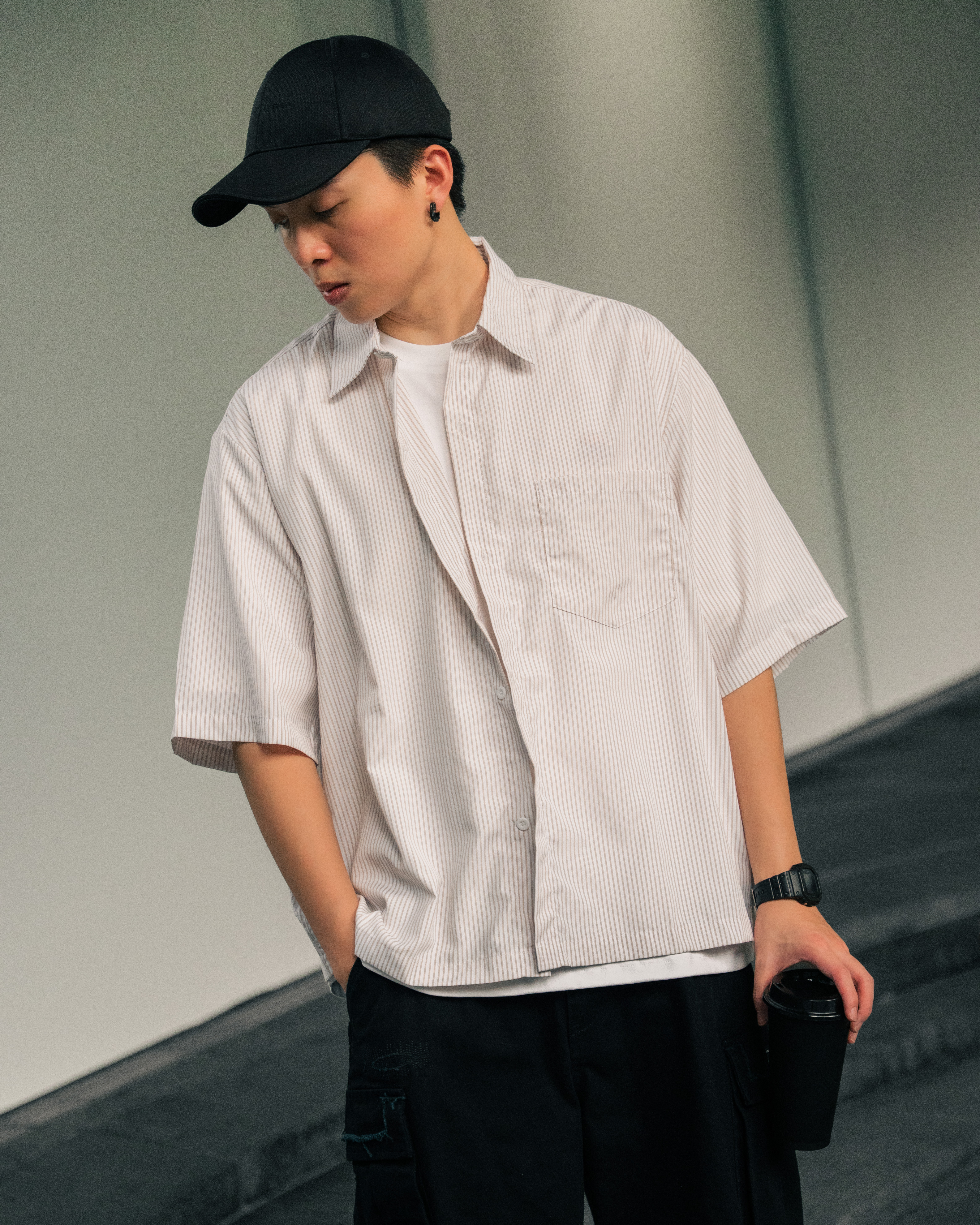 #預購 Tailor collection 美式寬鬆條紋 休閒Boxy短寬版型 短袖襯衫 三色