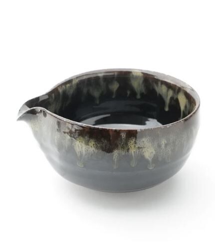 日本製 片口抹茶碗 黑飴 [職人作]