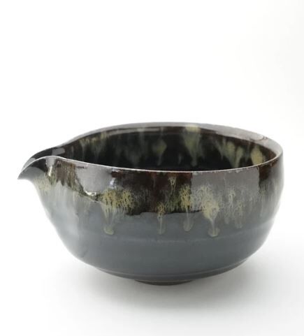 日本製 片口抹茶碗 黑飴 [職人作]