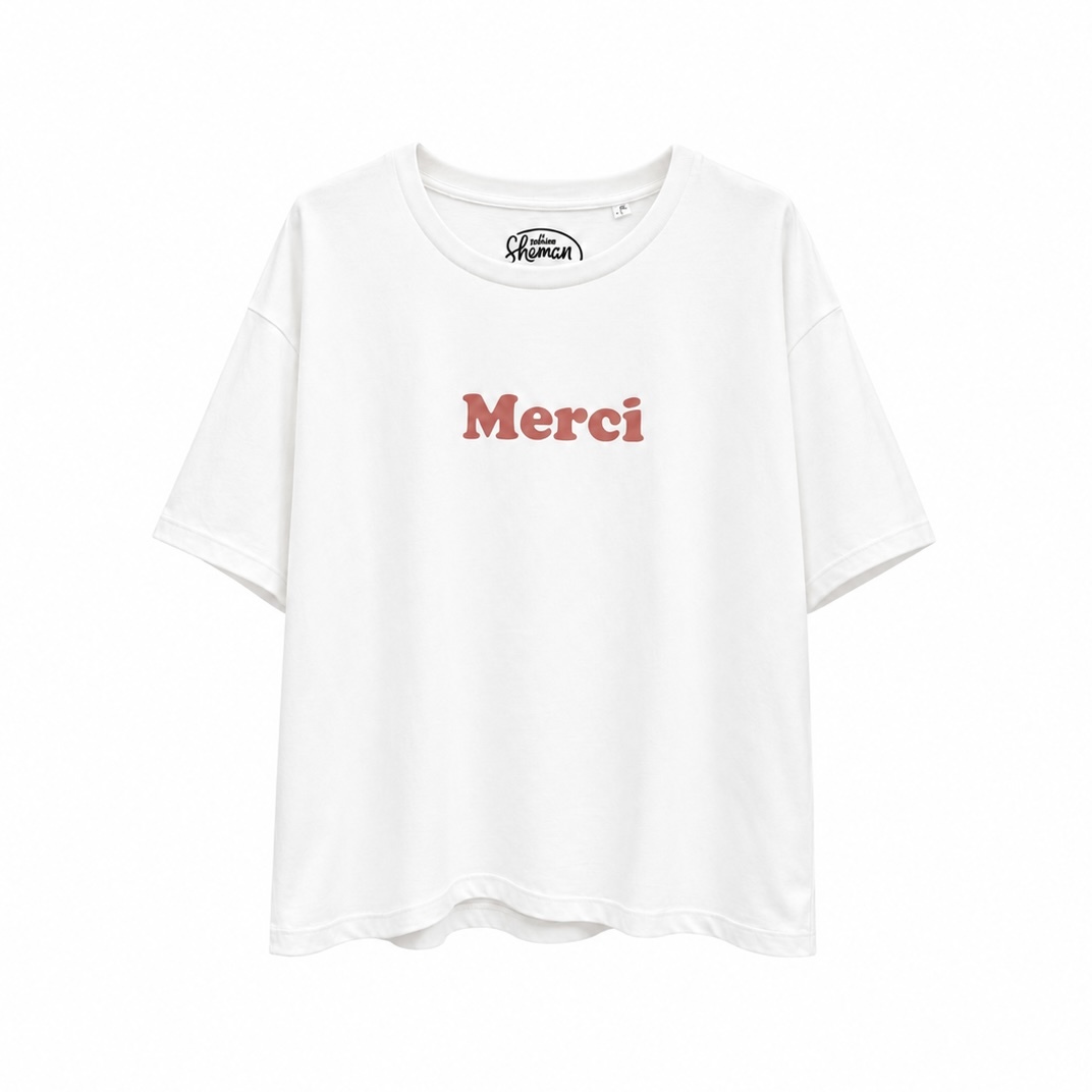 Merci紅字母棉T-shirt