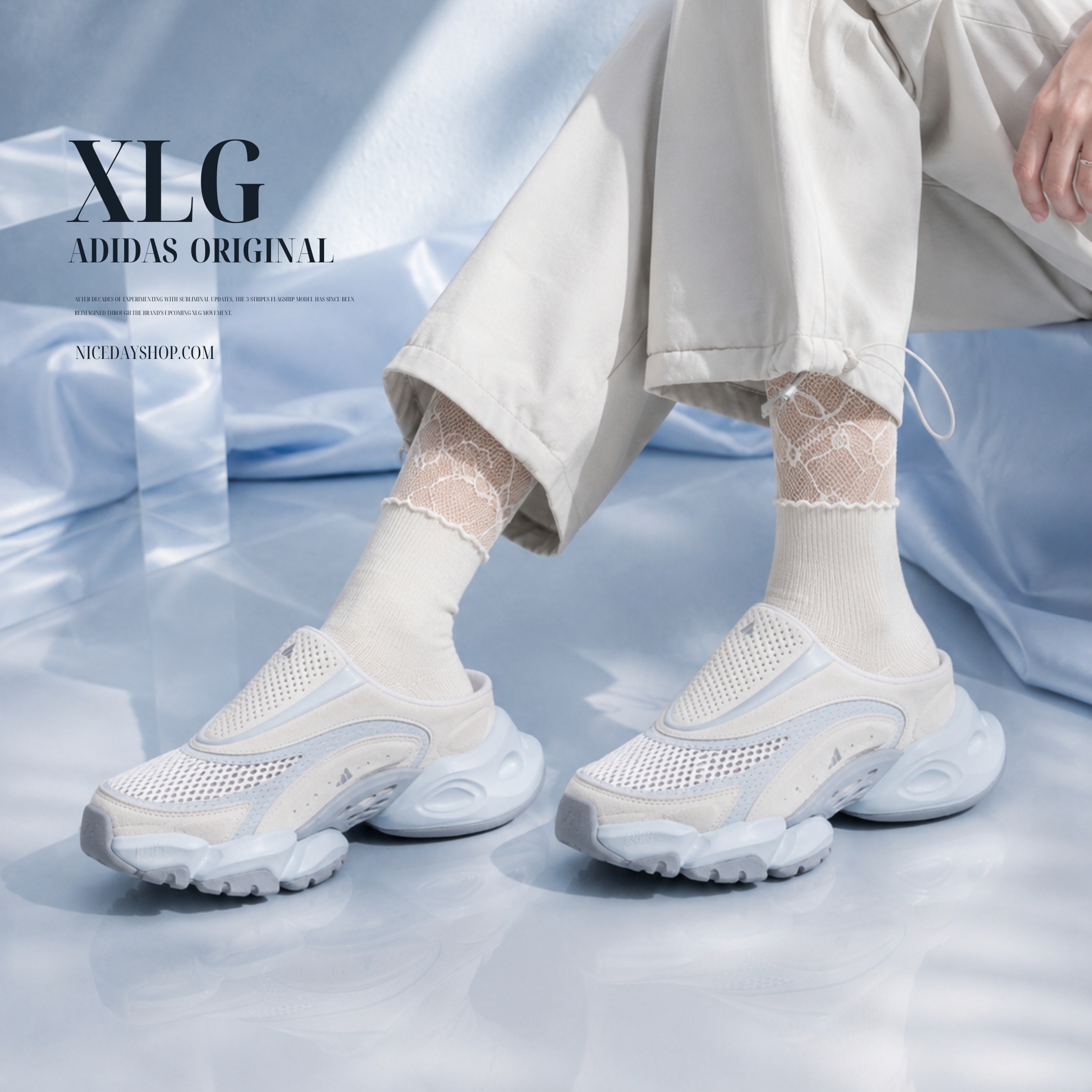 NICEDAY 代購 Adidas FOS XLG RUNNER MULE 穆勒 天藍 淺藍 藍色 白藍 拖鞋 輕便 一腳蹬 L44631