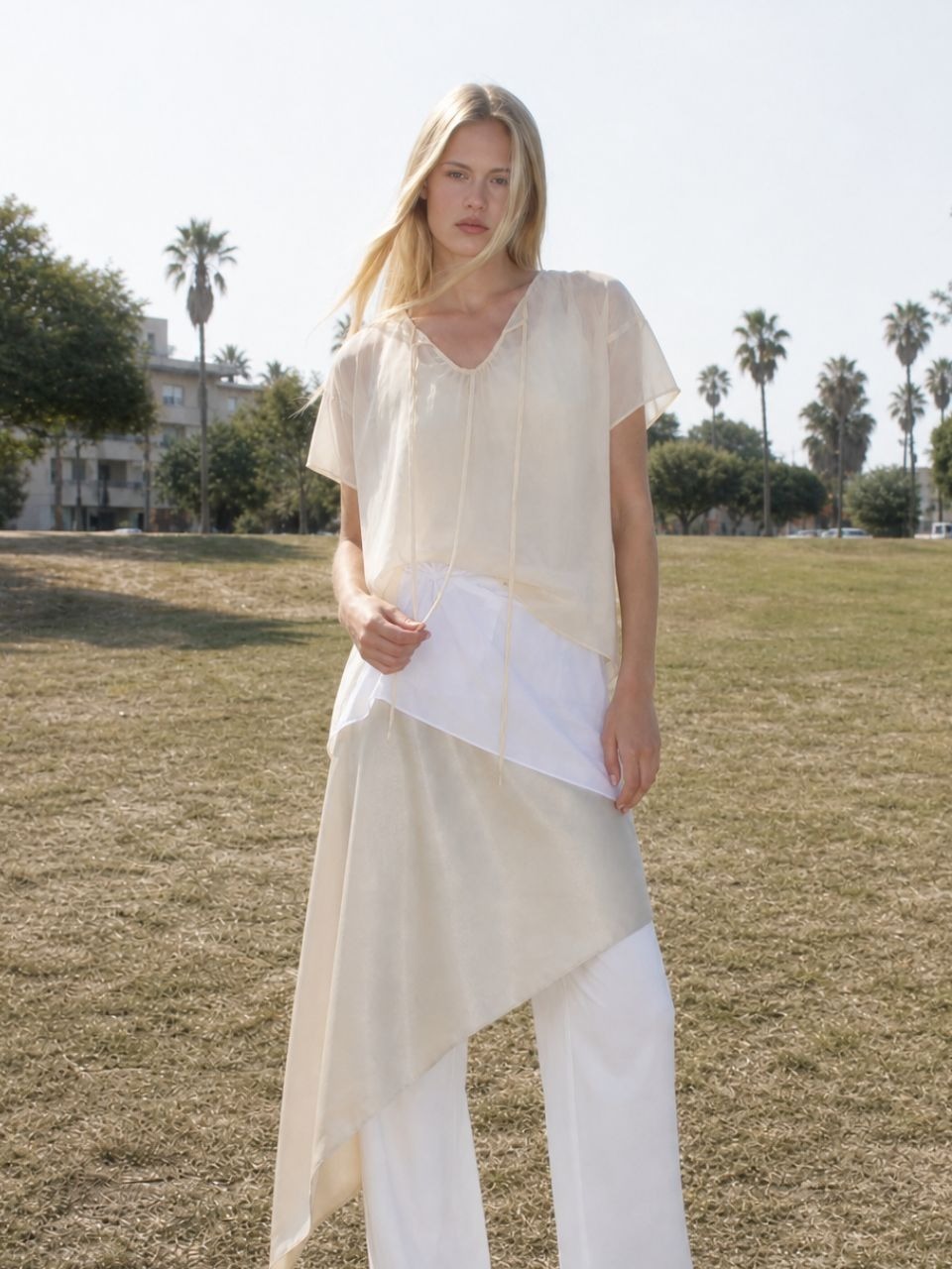 VITALSIGN Sheer Volume Ribbon Blouse