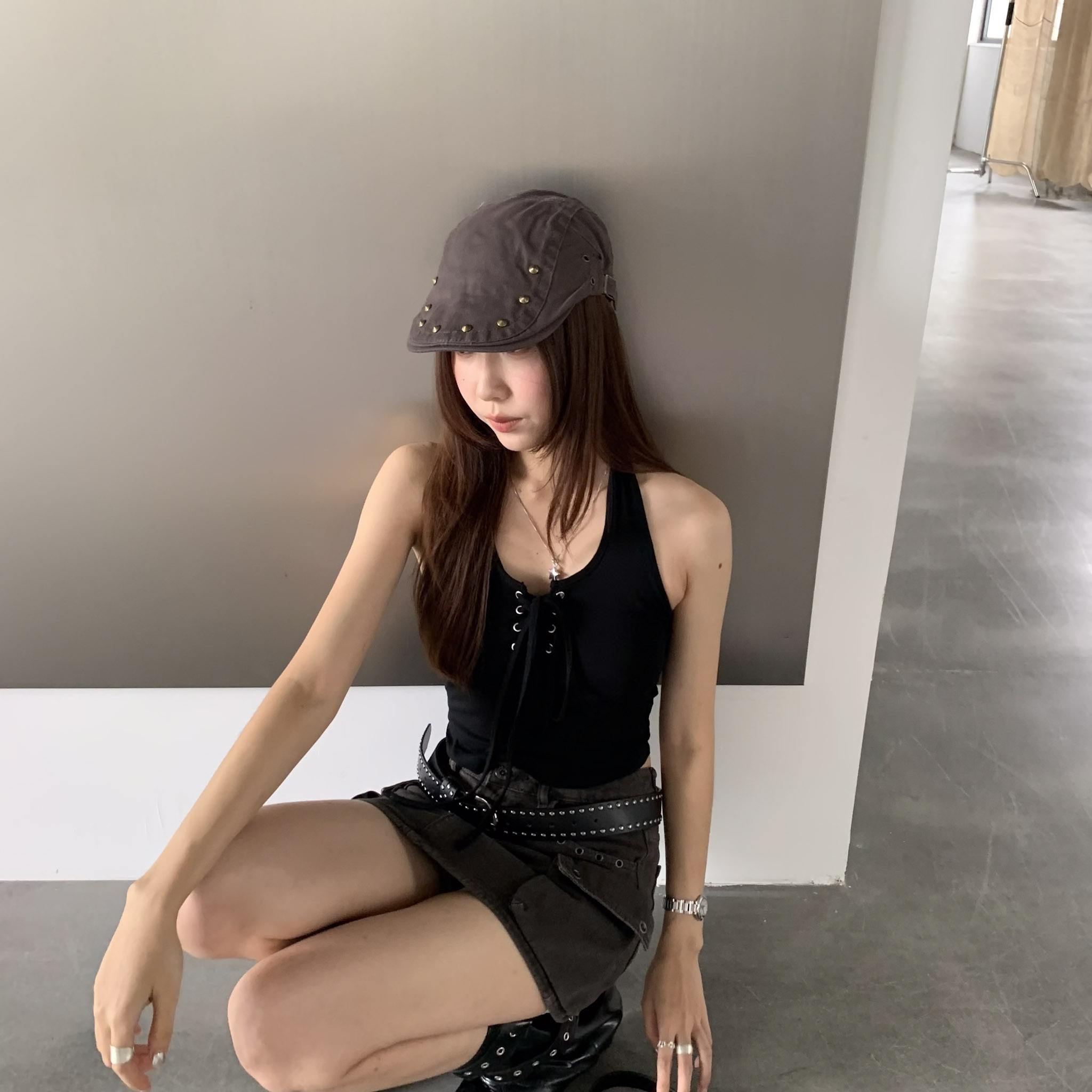 ISA_辣妹主場 側抓皺馬甲綁帶繞脖bra top_66001