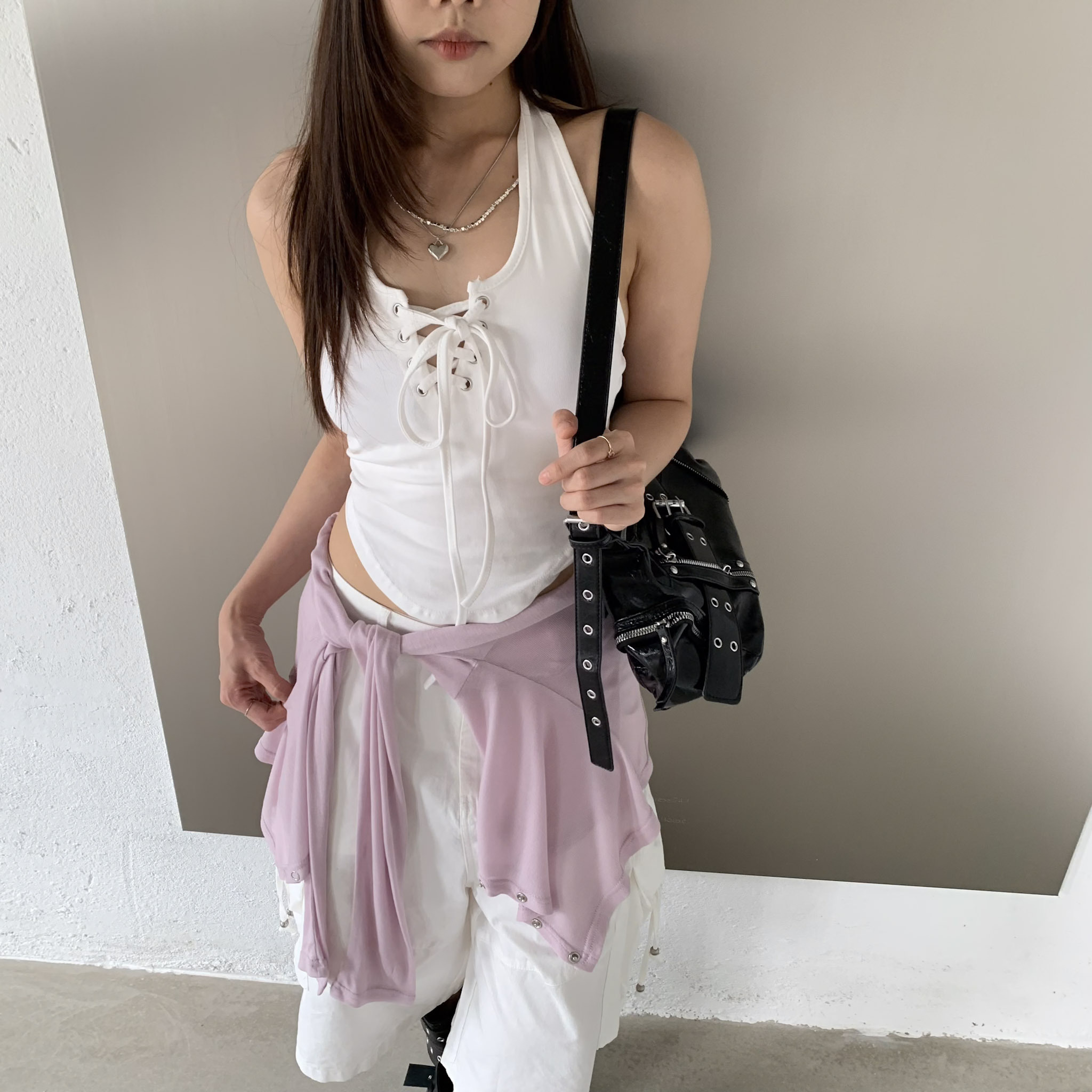 ISA_辣妹主場 側抓皺馬甲綁帶繞脖bra top_66001