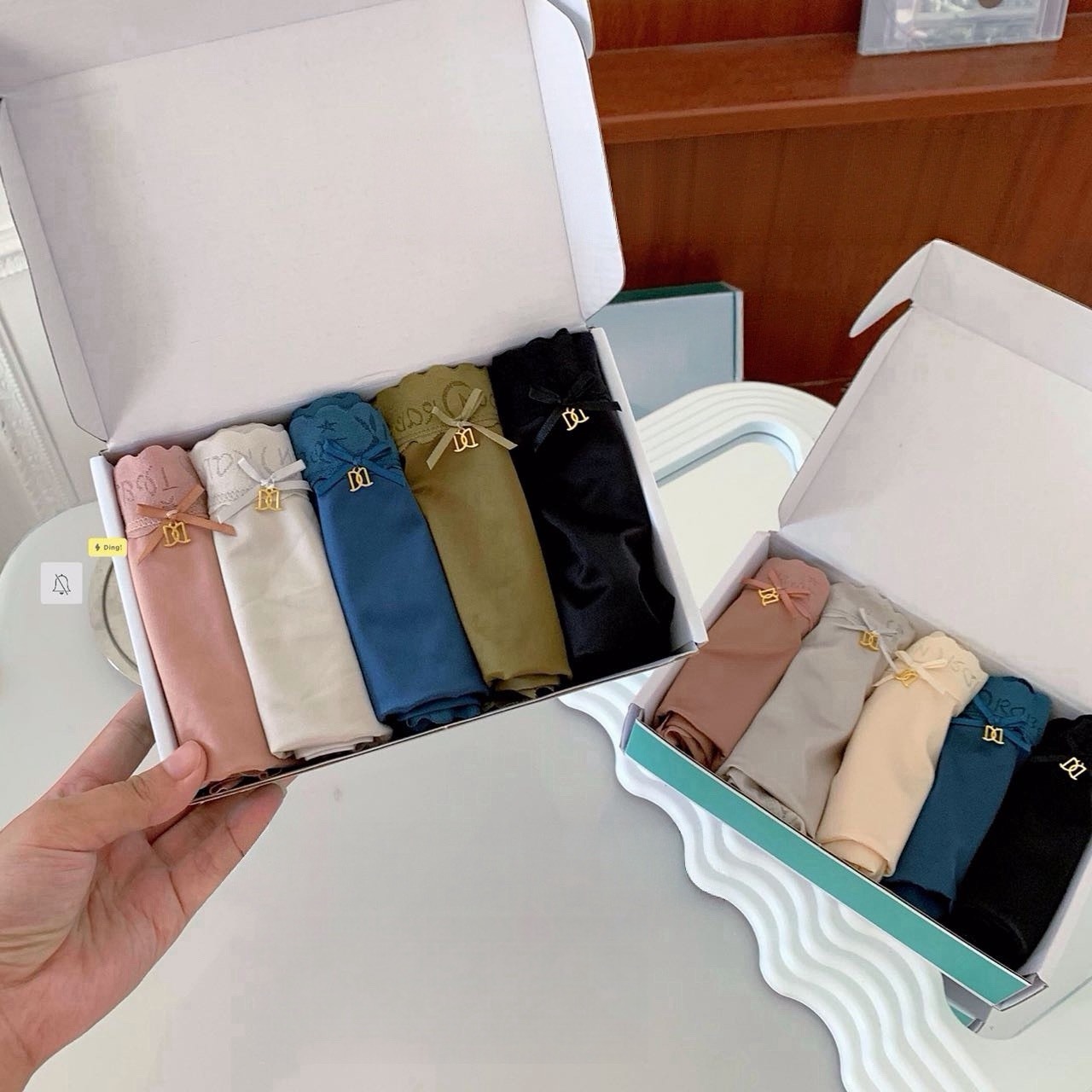 【輕奢華洛】法式緞面蕾絲內褲 5入盒裝