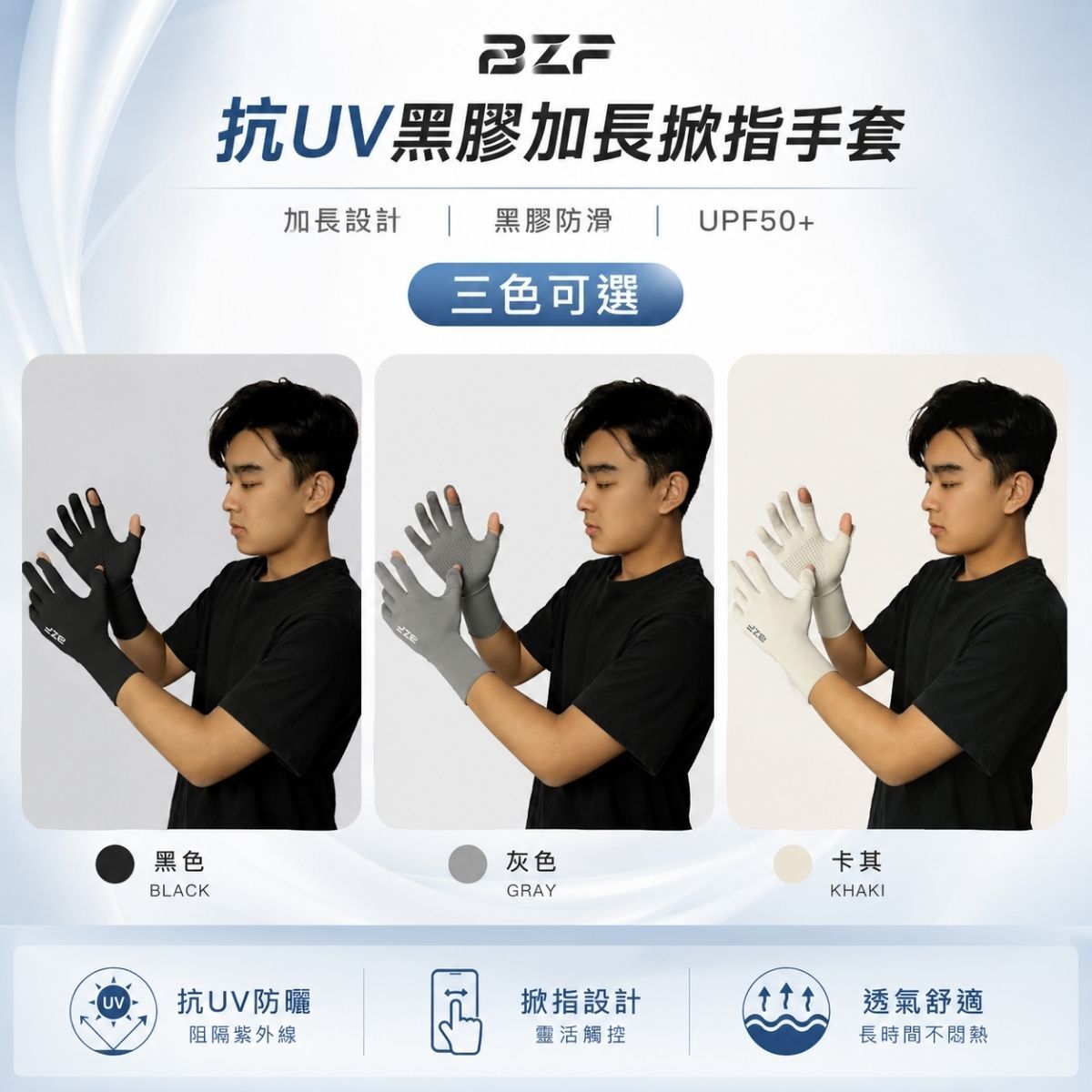 抗UV黑膠加長掀指手套｜ 防曬手套 抗UV手套 掀指手套 機車手套 防滑手套 男女通用 UPF50+【輕鬆購五金百貨】