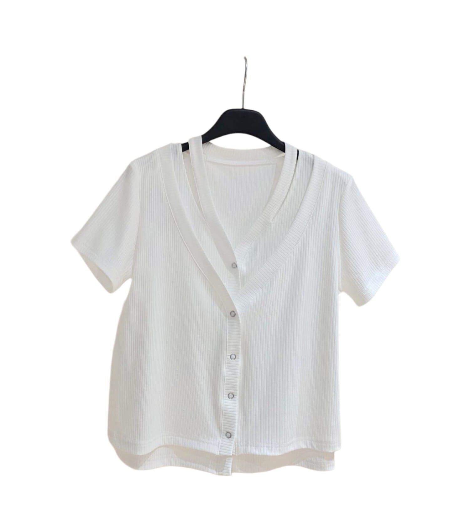 A33 #23986 假兩件坑紋Top - 白色