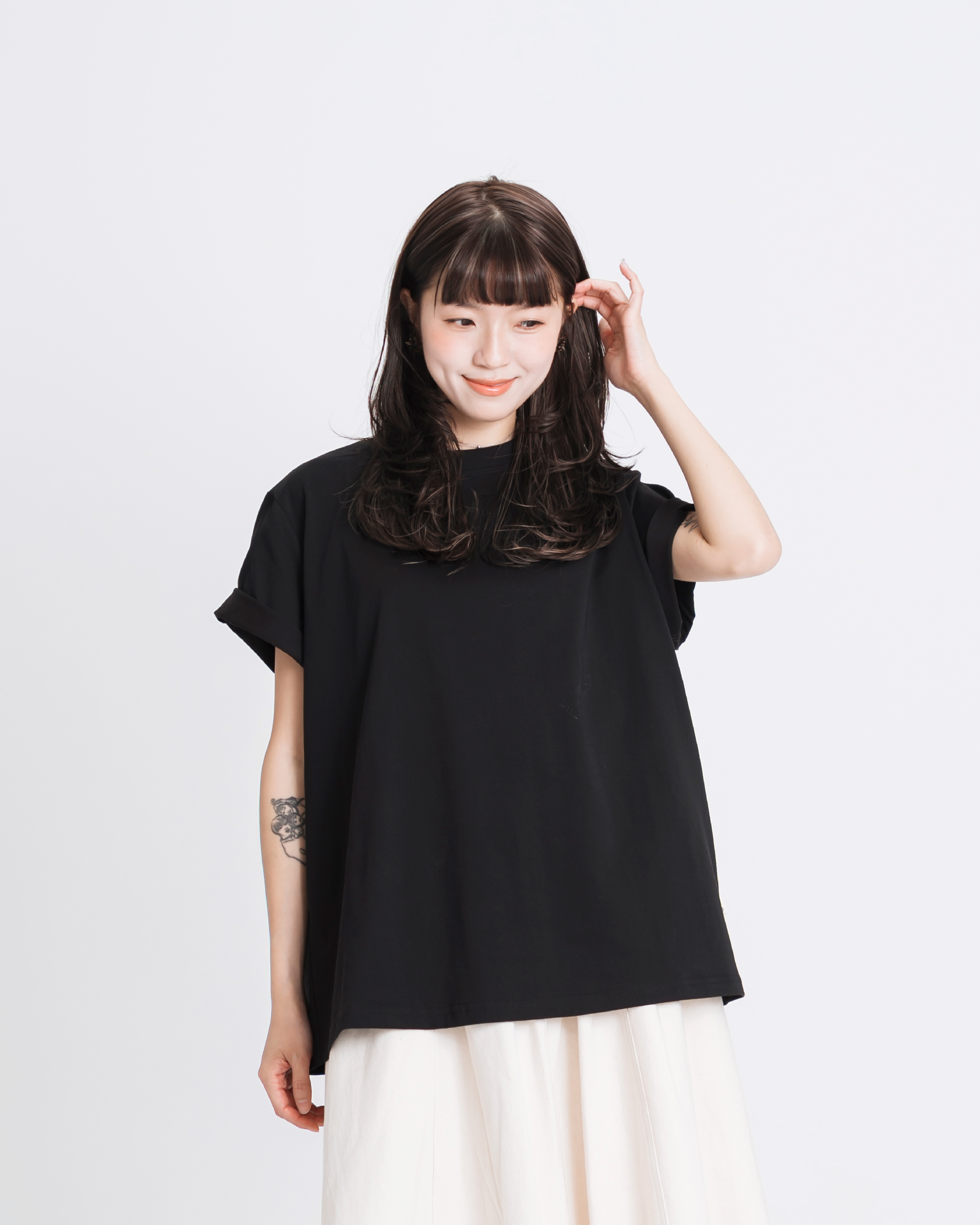 【 Kiki.co made 】Soft Cotton Oversize Tee - Black