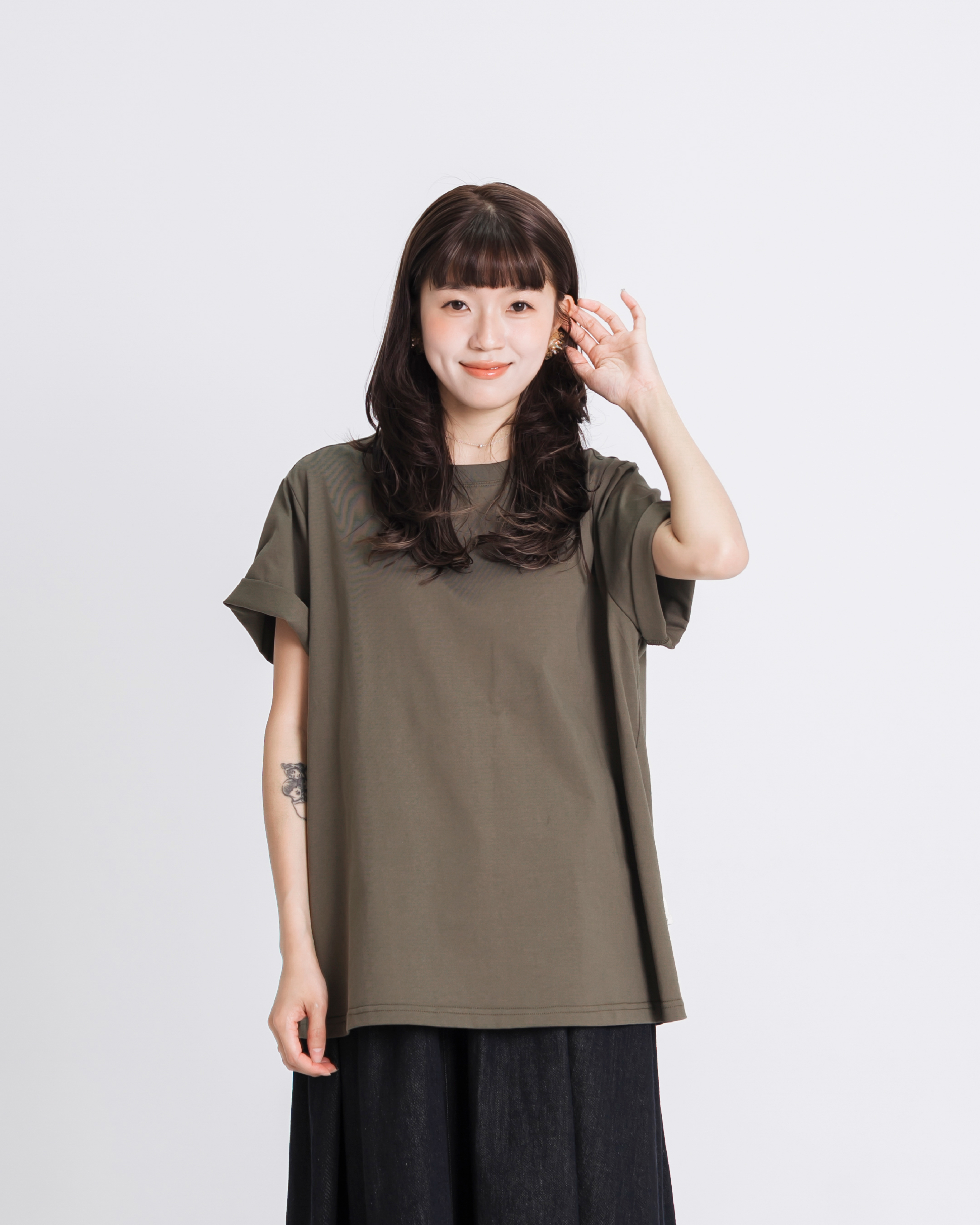 【 Kiki.co made 】Soft Cotton Oversize Tee - Army Green