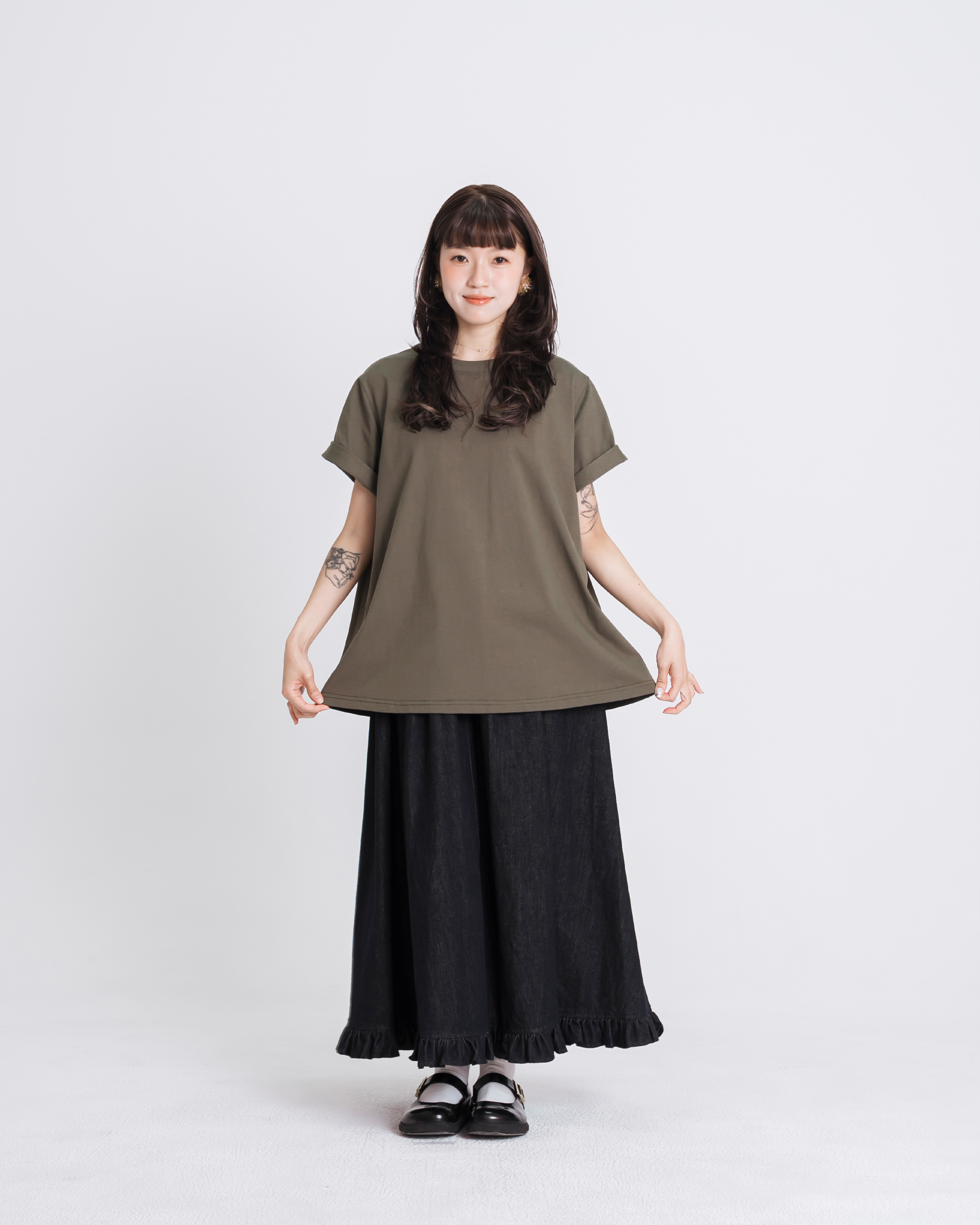 【 Kiki.co made 】Soft Cotton Oversize Tee - Army Green